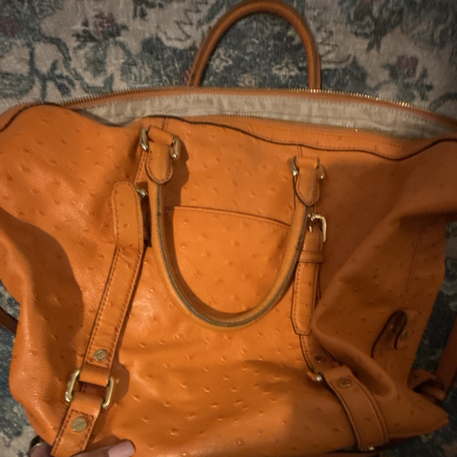 Michael Kors Brown Satchel Top Handle Bag Zip Closure Strap Charm Gold Hardware