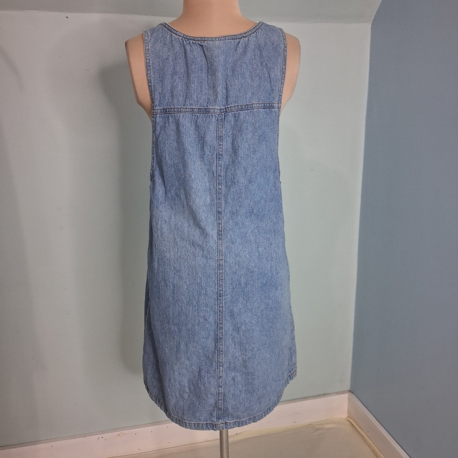Denim Overall Pinafore Vintage Apron Style Jumper Dress Sleeveless Cottage S