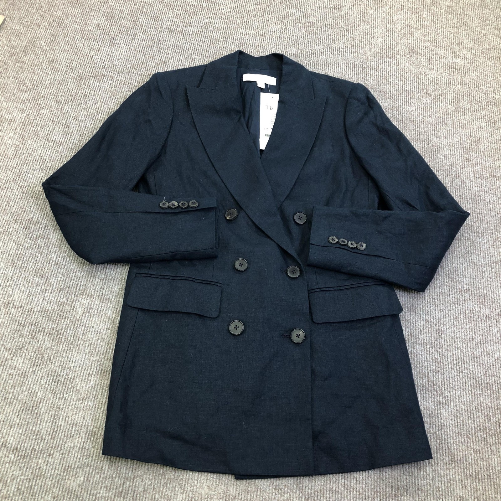 Brooks Brothers Blazer Womens 2 Navy Double Breasted Poplin Long Jacket Office