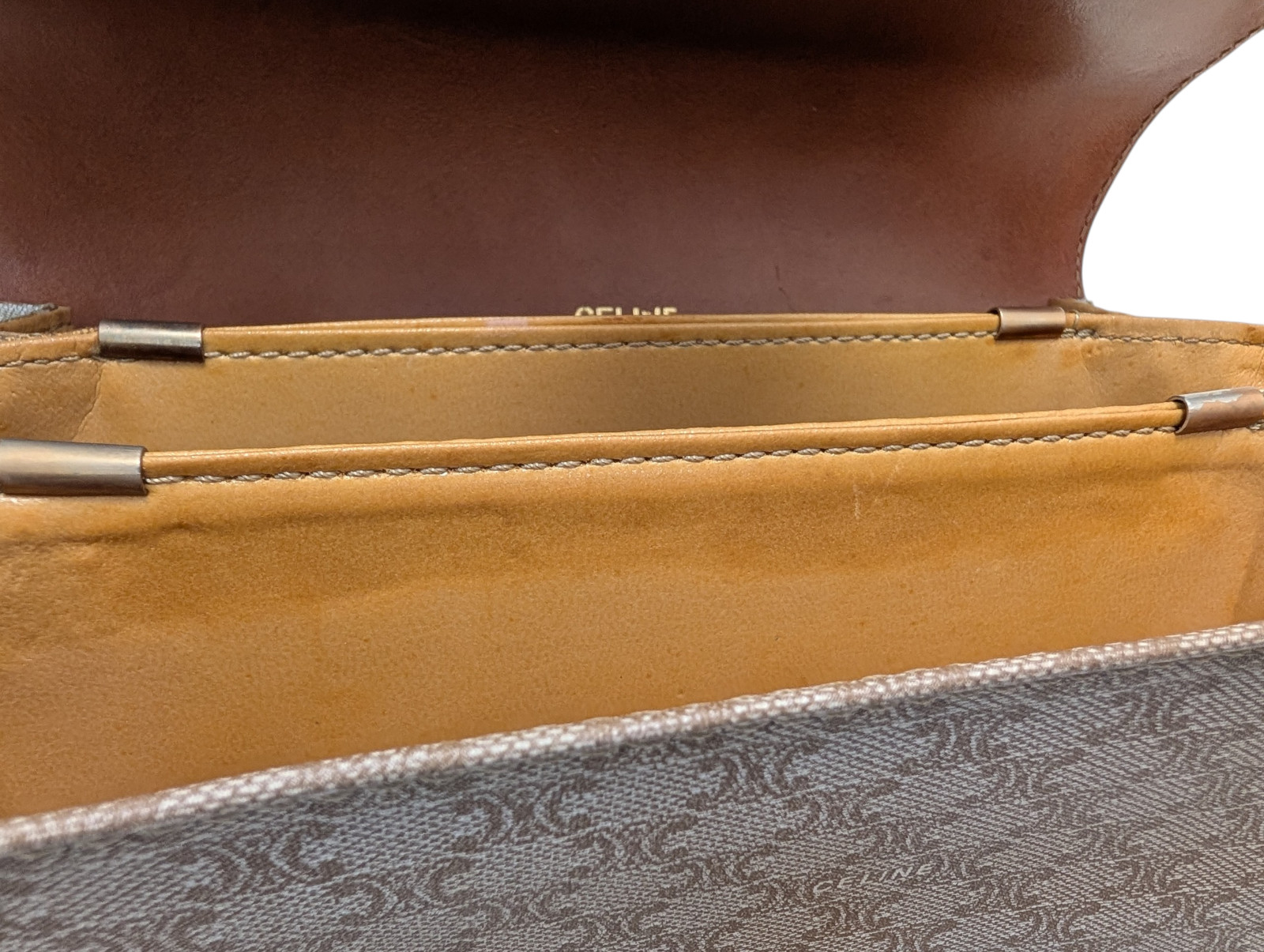 CELINE Shoulder Bag Horse Carriage Macadam PVC Leather Beige Vintage