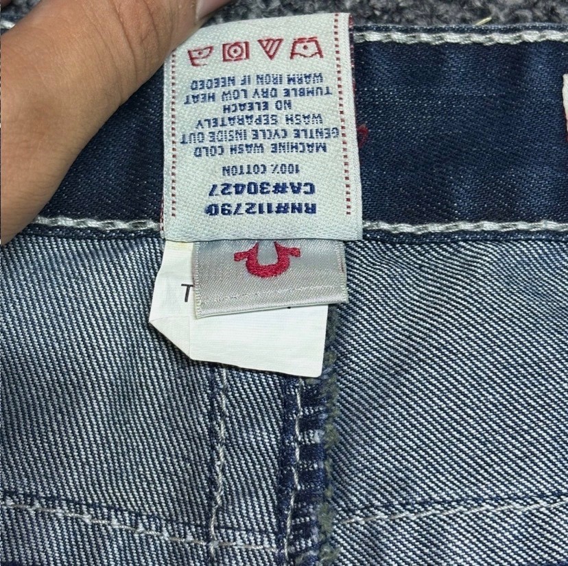 True Religion Men’s Straight Jeans | Blue Denim with White Stitching