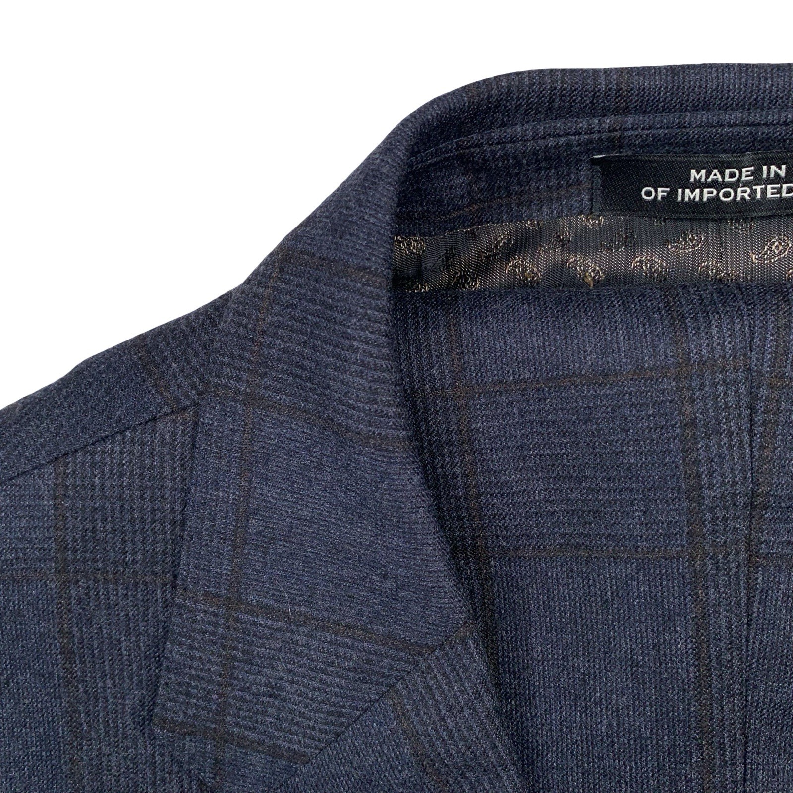 Mens 44 R Joseph Abboud ” Black Label ” Navy Windowpane Flannel Weight Made USA