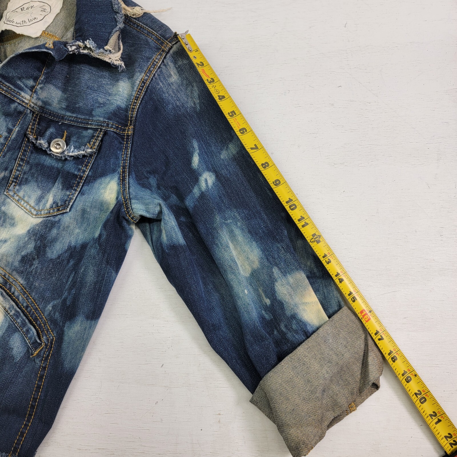 A Rare Bird Handmade Original Distressed Acid Wash Denim Jacket Adult Sz S/M EUC