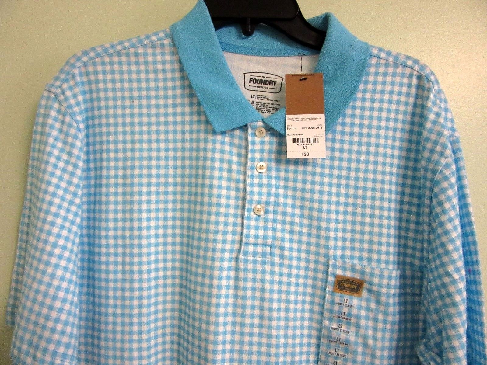 New at $30 Men’s Large Tall 33″ Long Blue/White Knit Shirt