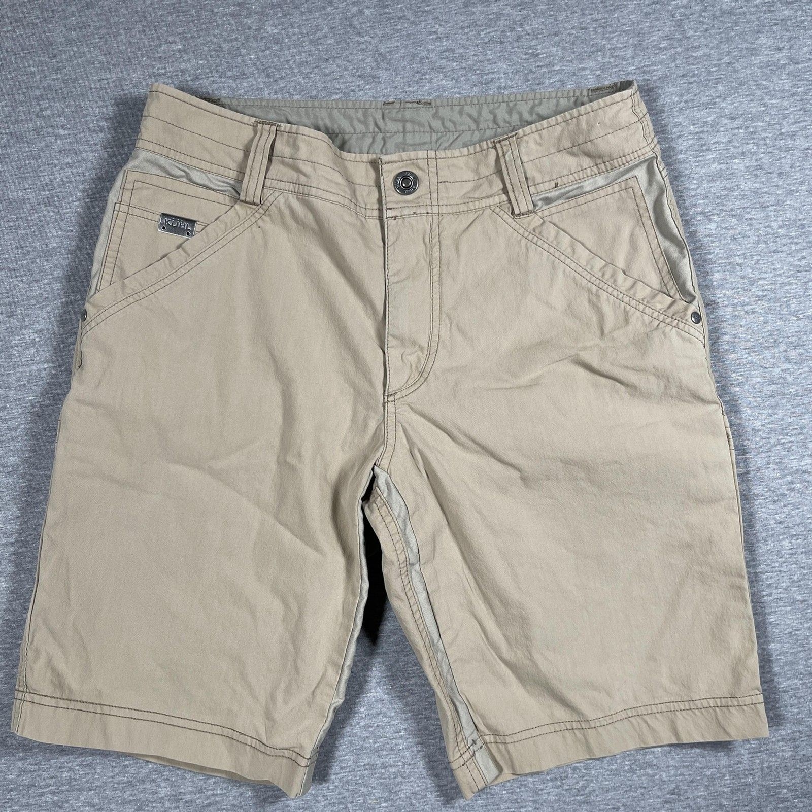 Kuhl Cargo Shorts Mens 30 Beige Cotton Nylon Spandex Flat Front Camping Outdoor