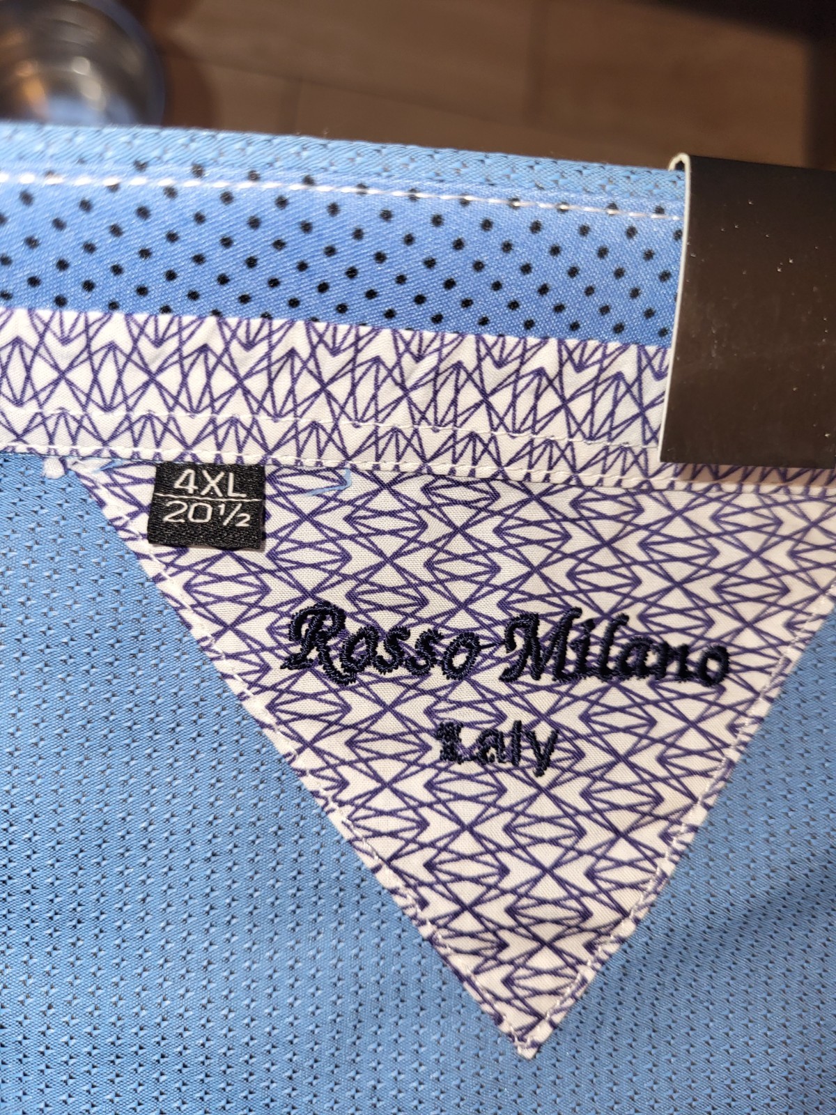 NWT Rosso Milano Italy Men’s Dress Shirt 4XL Modern Fit Blue Patrol Textured
