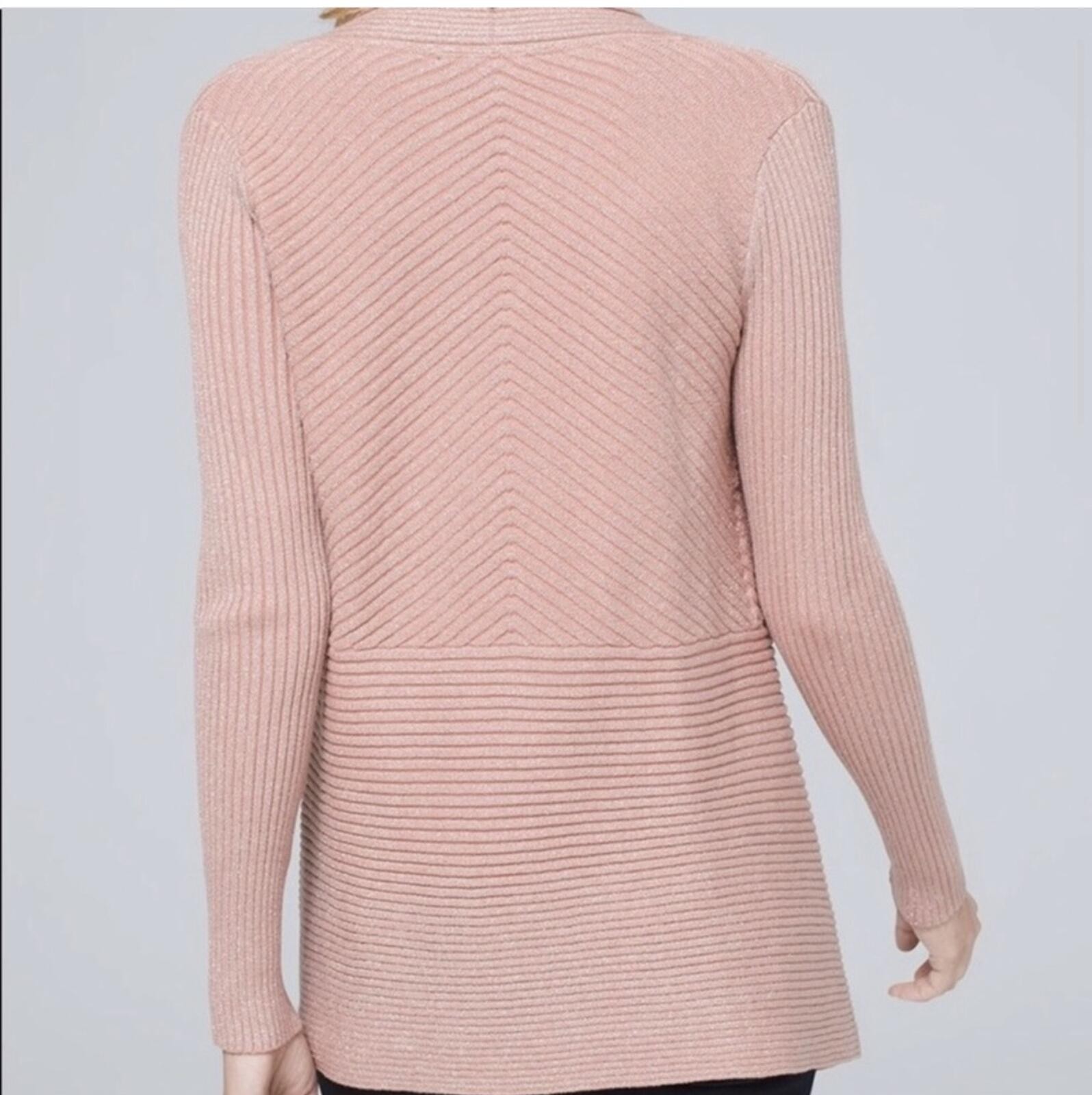 White House Black Market Blush Pink Open Front Metallic Ribbed Cardigan Sweater