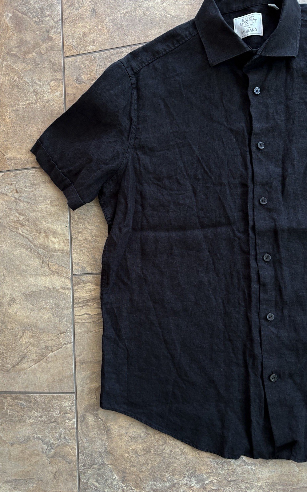 Baird McNutt Murano Black Men’s Short Sleeve 100% Linen Button Up Shirt Large