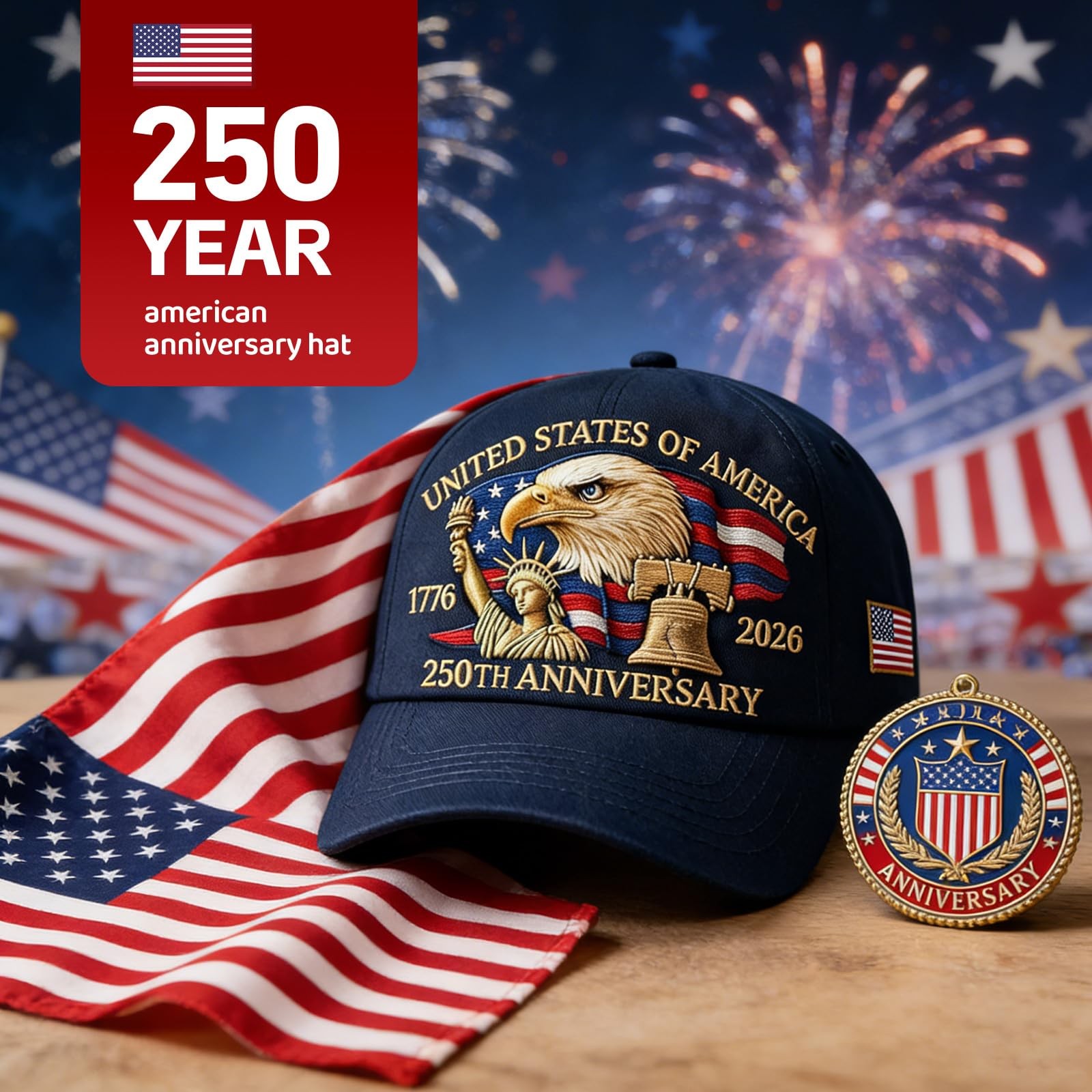 250th Anniversary USA Hat Adjustable United States 250th Anniversary Hat Ret…