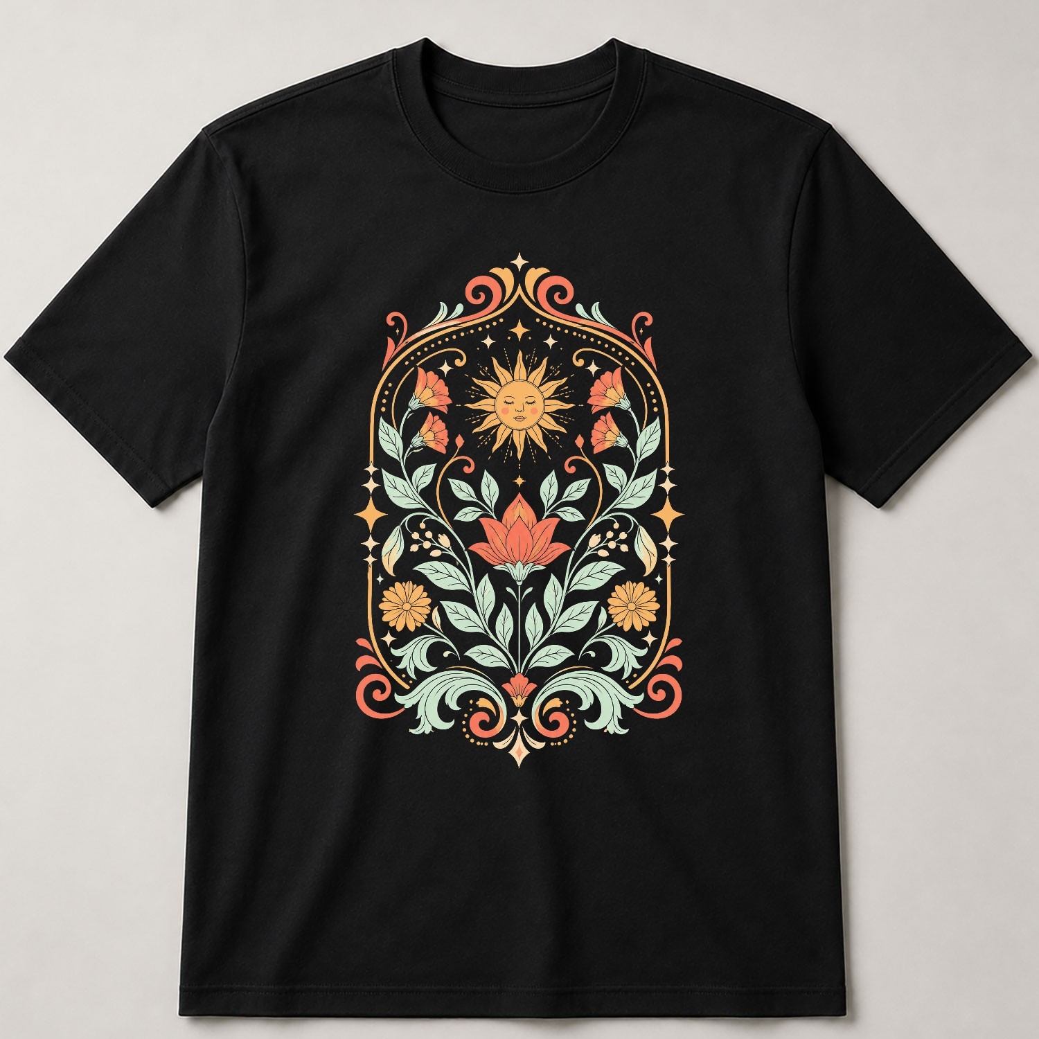 Bohemian Floral Sun Design Summer Unisex Ideal Gift Nature Lovers Tee Apparel