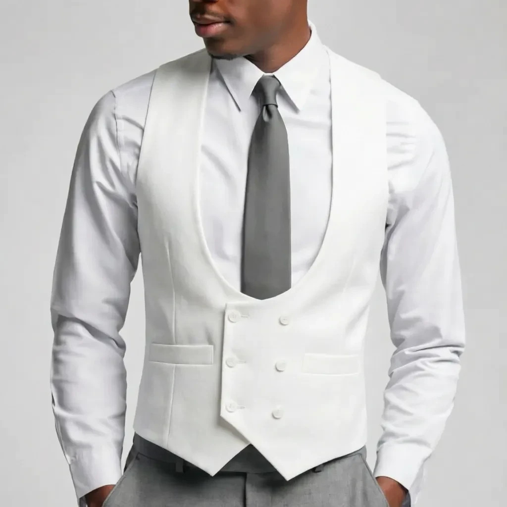 Slim Fit Men’s Deep U Neck Double Breasted Suit Vest Business Dress Waistcoat