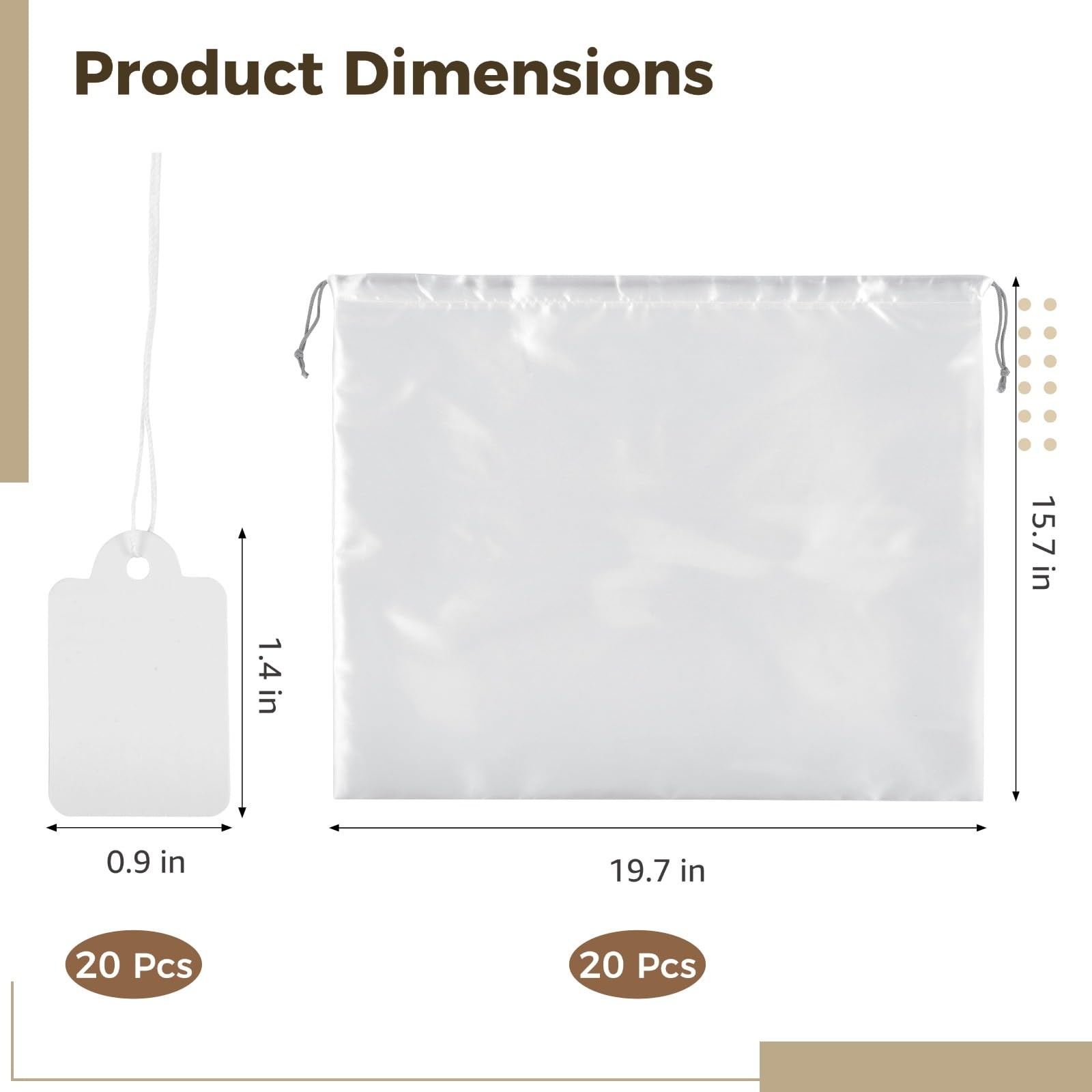 20 Pcs Dust Bags for Handbags and Purses, Large Drawstring 19.7*15.7in, White