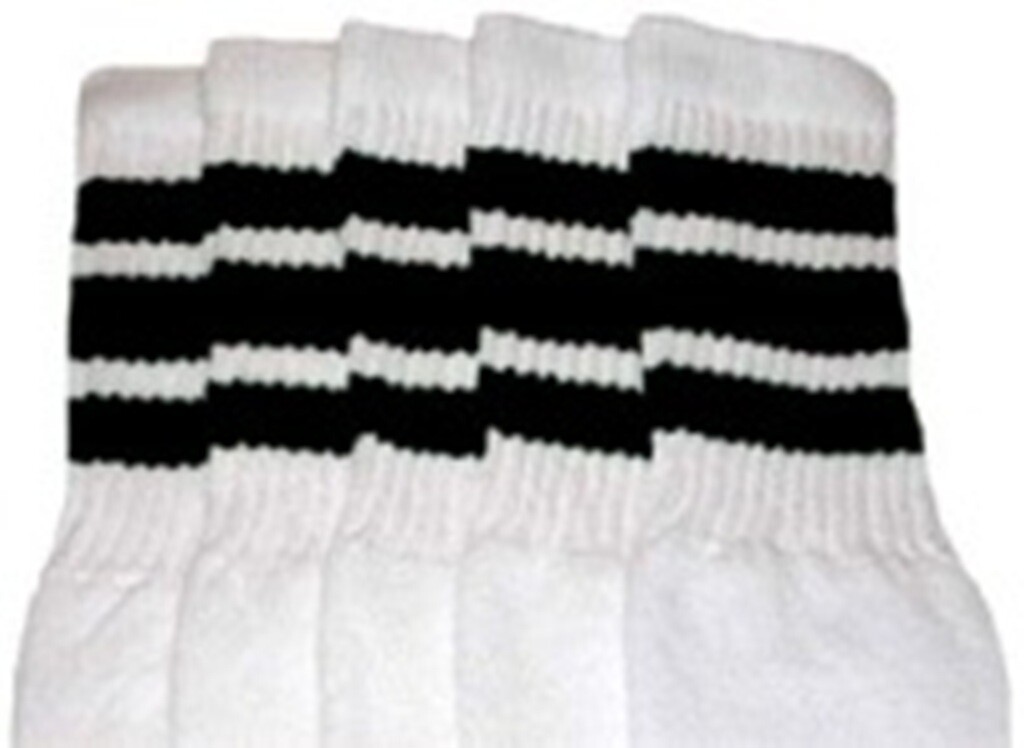 19” MID CALF WHITE tube socks with BLACK stripes style 1 (19-46)