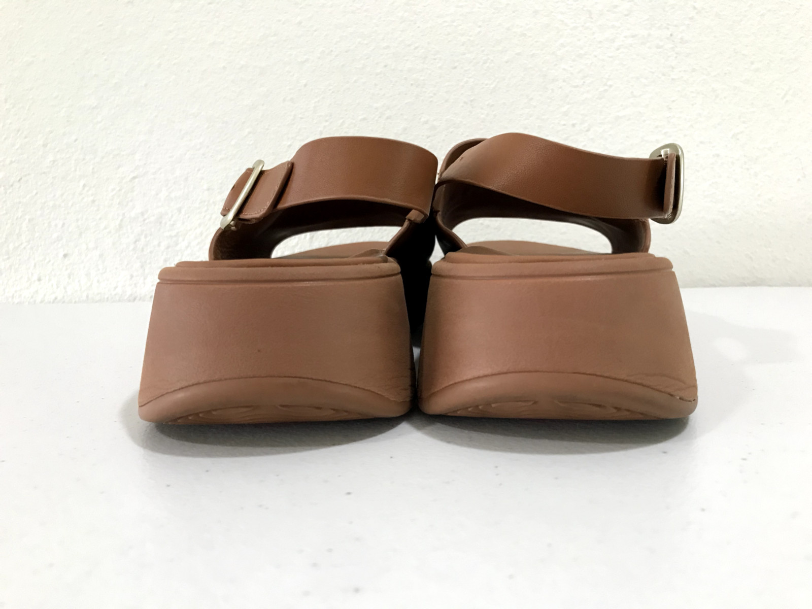 Fitflop F-Mode Tan Leather Platform Back Strap Sandals Women’s Size 10