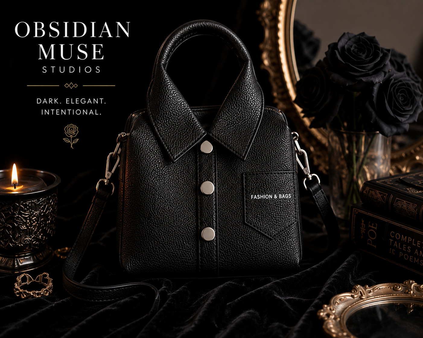 Obisidian Muse Finds | Noir Collared Shirt Crossbody Handbag