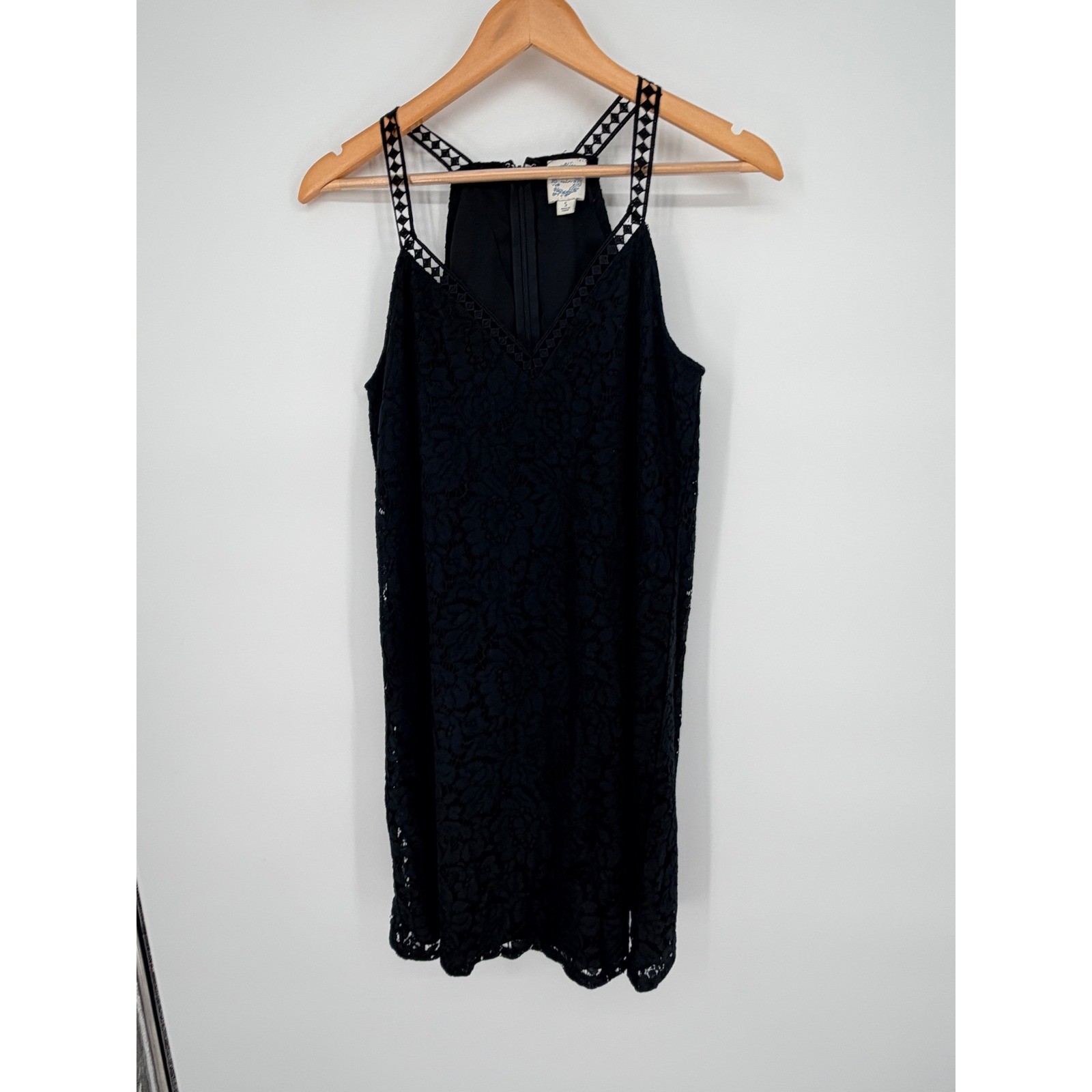 Blue Rain Black Floral Lace Halter Mini Dress Lattice Straps Mens Small