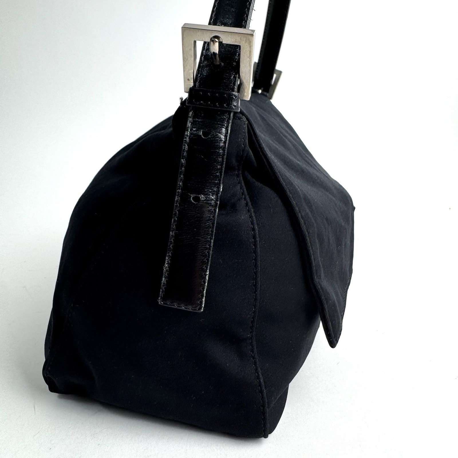 Auth Fendi Cotton Jersey Mamma Baguette FF Logo One Shoulder Bag Black Y2K