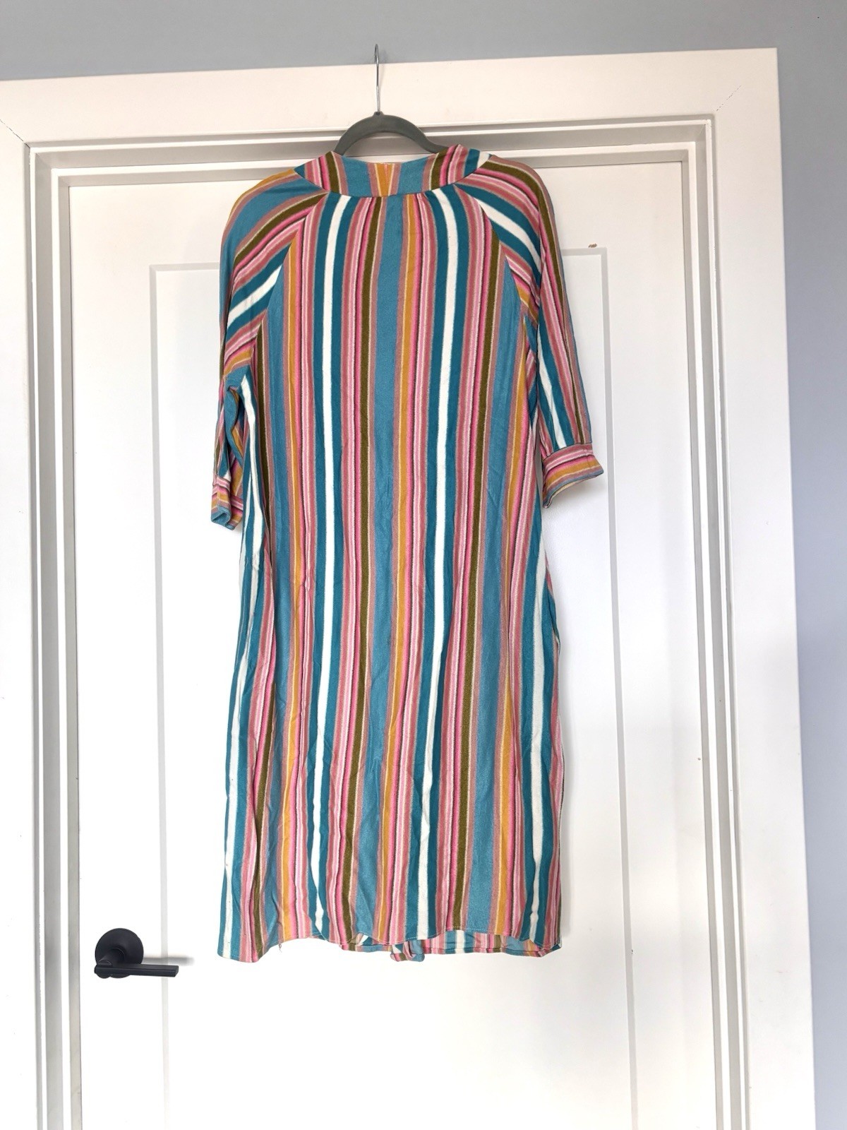 Vintage 70s Striped Colorful Terry Midi Lounge House Dress/ Pool Cover Up- Sz M