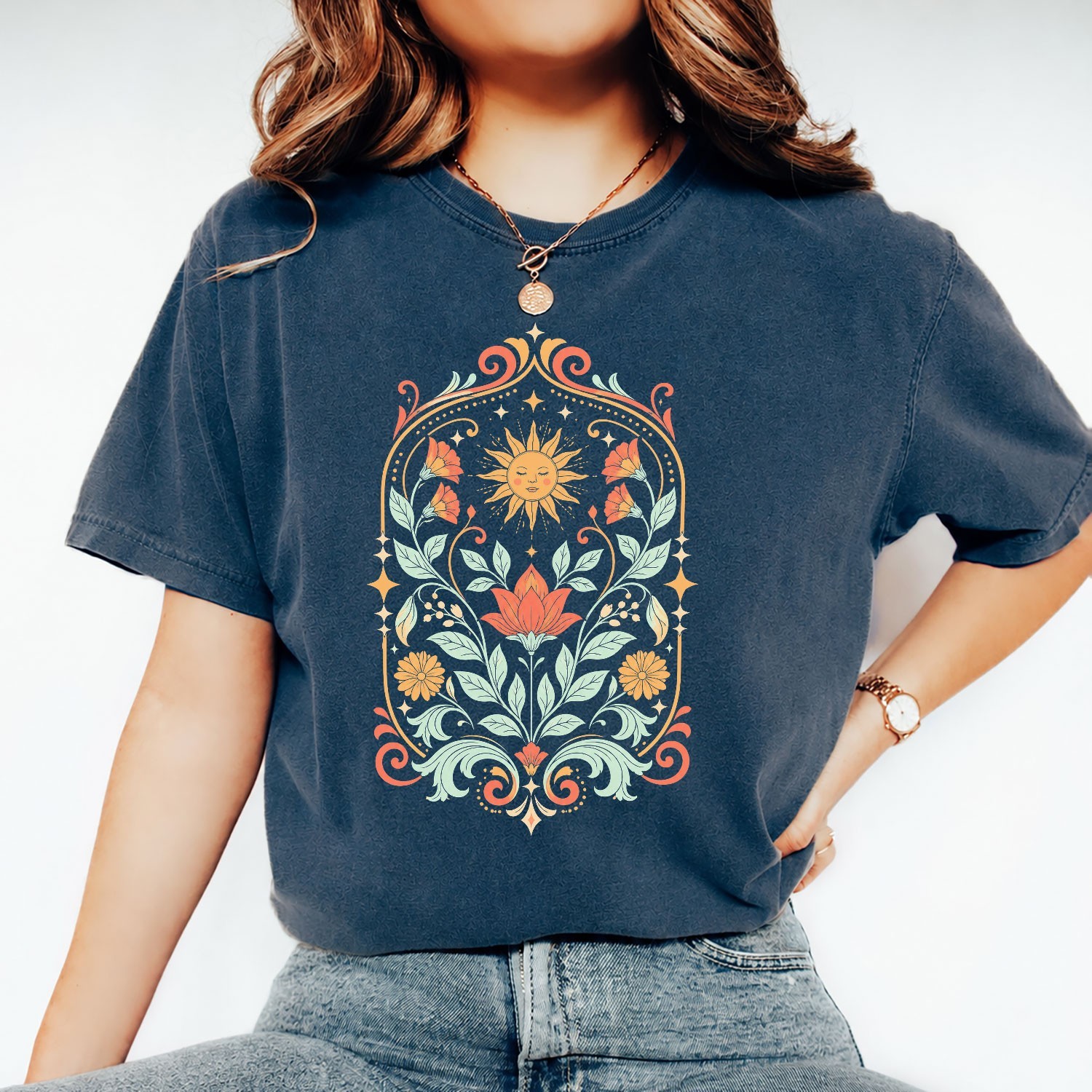 Bohemian Floral Sun Design Summer Unisex Ideal Gift Nature Lovers Tee Apparel