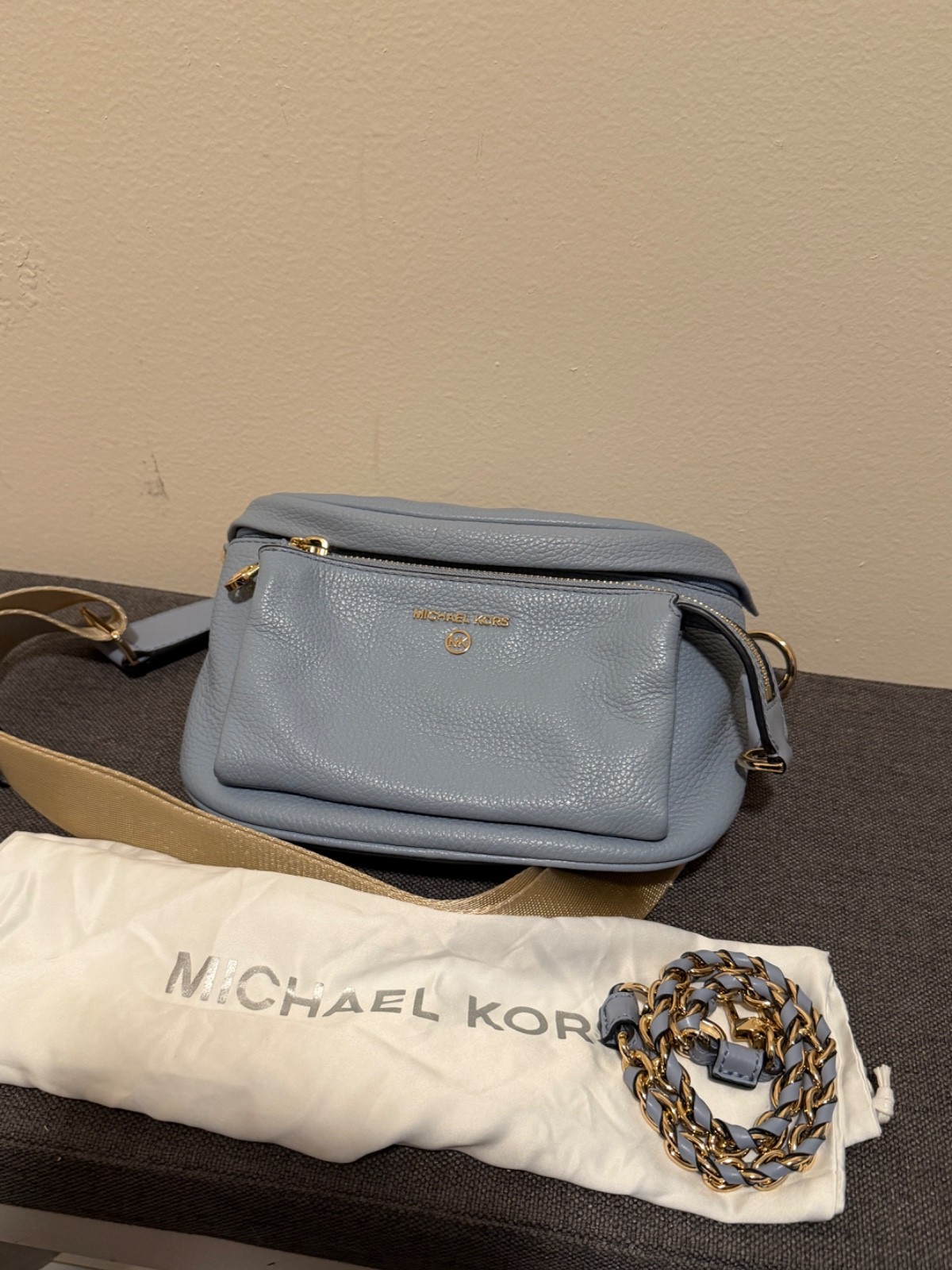 Michael Kors Slater Powder Blue Pebbled Leather Belt Bag Fanny Pack