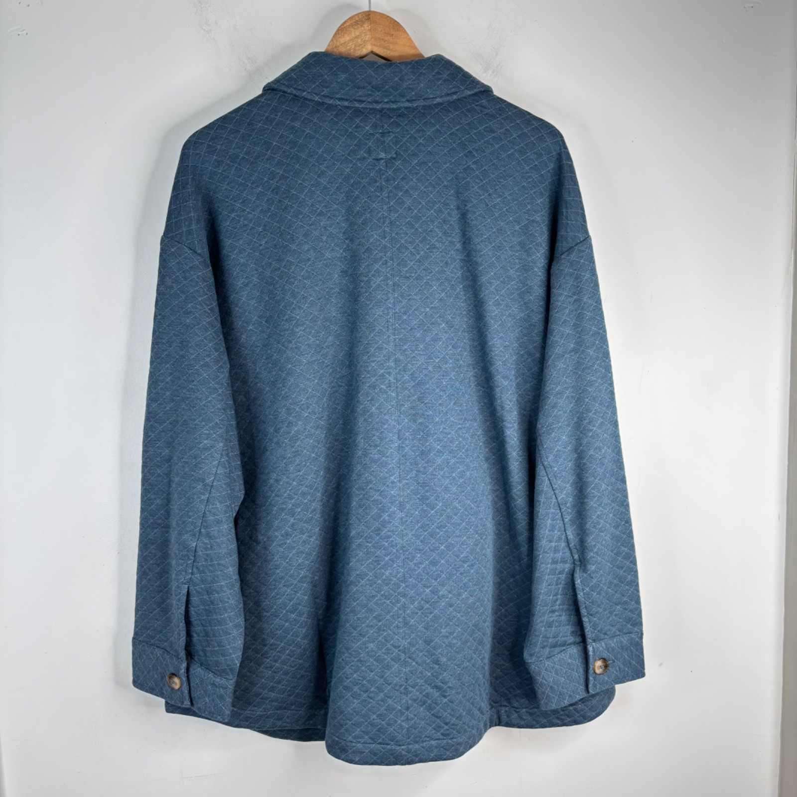 NWT J Jill Shacket 2X Blue Quilted Button Up Collar Pockets Chore Coastal Travel