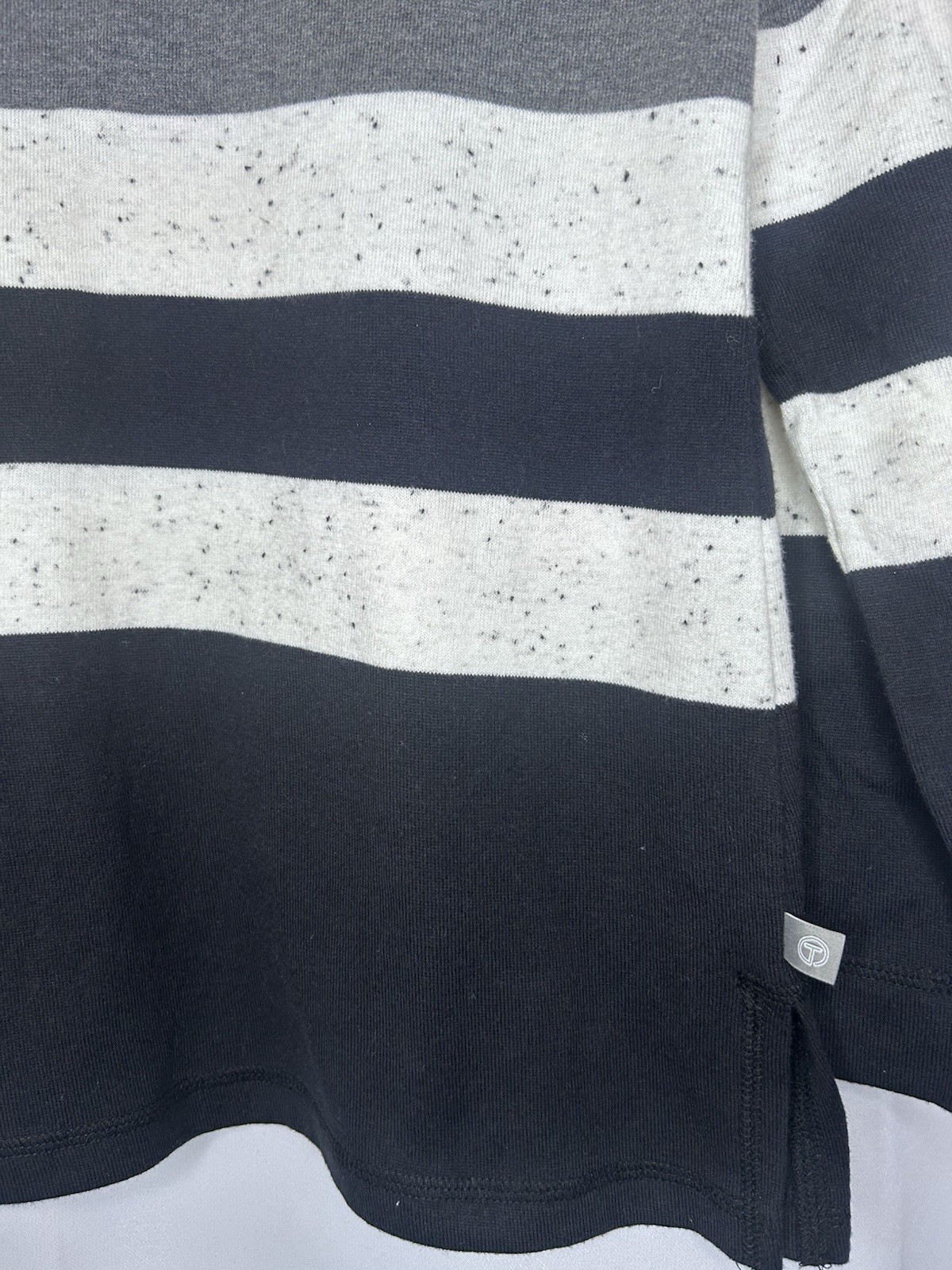 T By Talbots Women’s Size Medium Black White Grey Stripped Long Sleeve Cowl Neck
