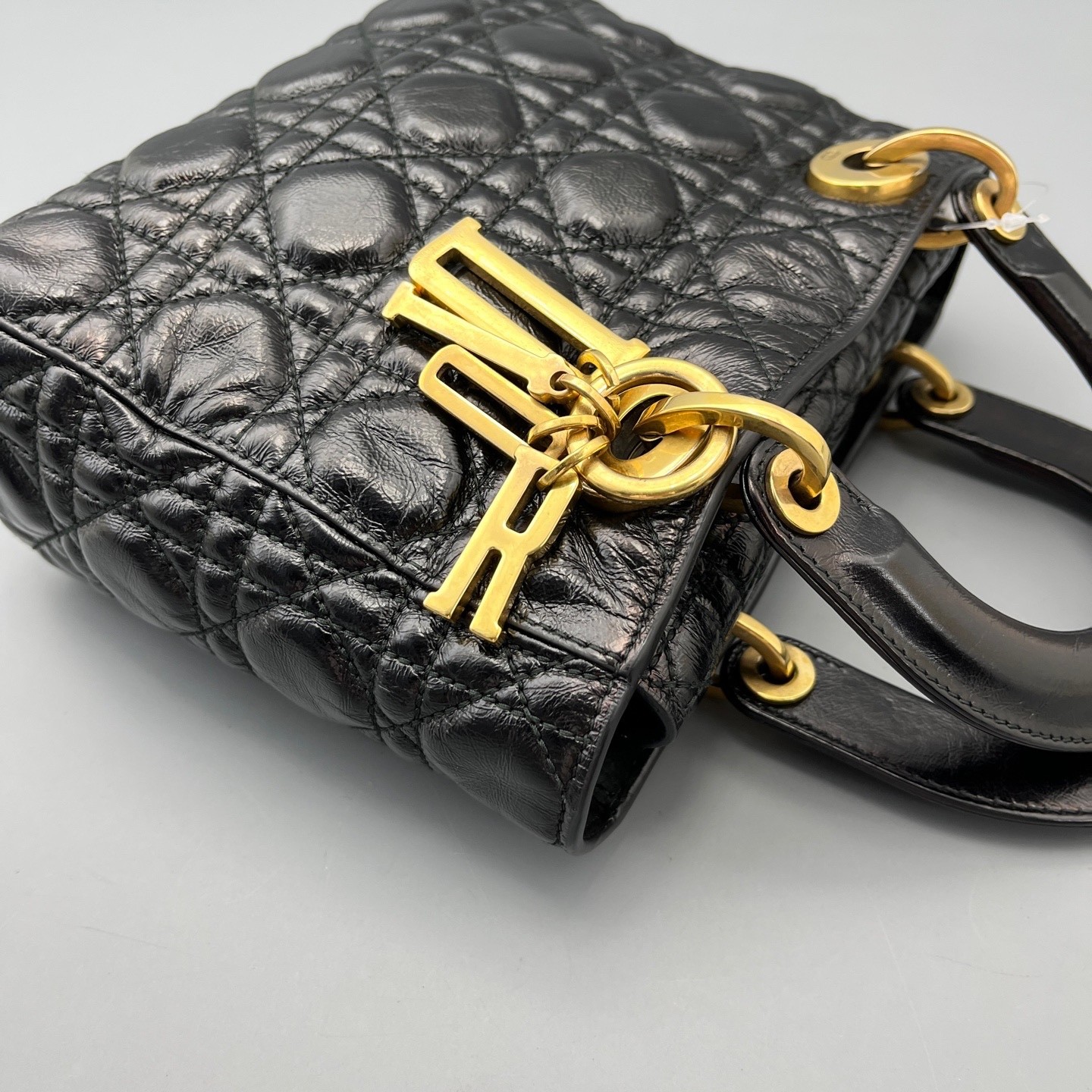 AUTH DIOR Lady Dior My ABCDior Small Black Leather Gold HW Bag
