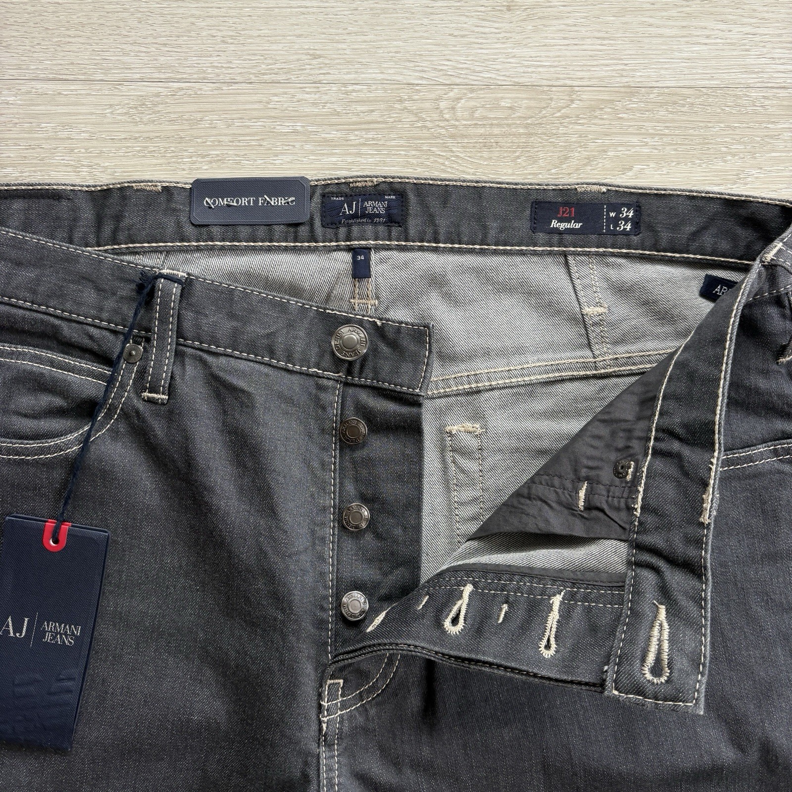 BNWT Emporio Armani Jeans J21 Regular Fit Stretch Denim W34 L34 Grey Mens