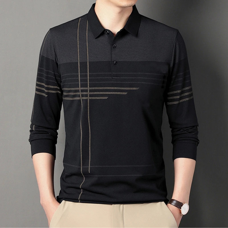 Spring and Autumn Men’s Long Sleeved Golf Polo Collar T-shirt, Business Casual F