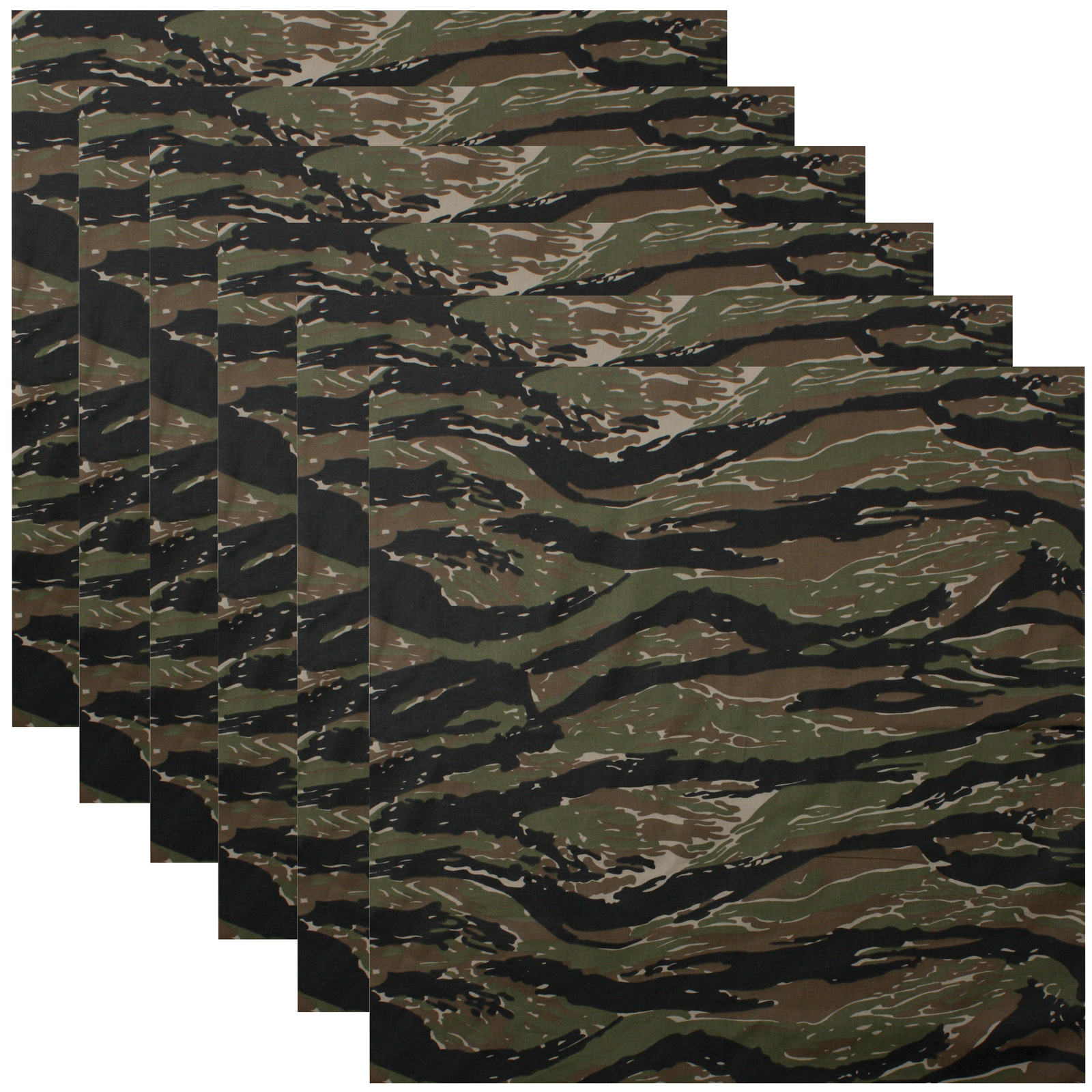 Tiger Stripe Camo Bandana 6-Pack Face Mask Headband & Skull Cap 22″x22″