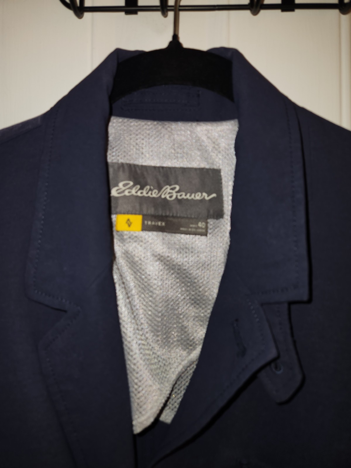 Eddie Bauer Travex Blazer Jacket Mens 40 Blue Lightweight Travel Pockets