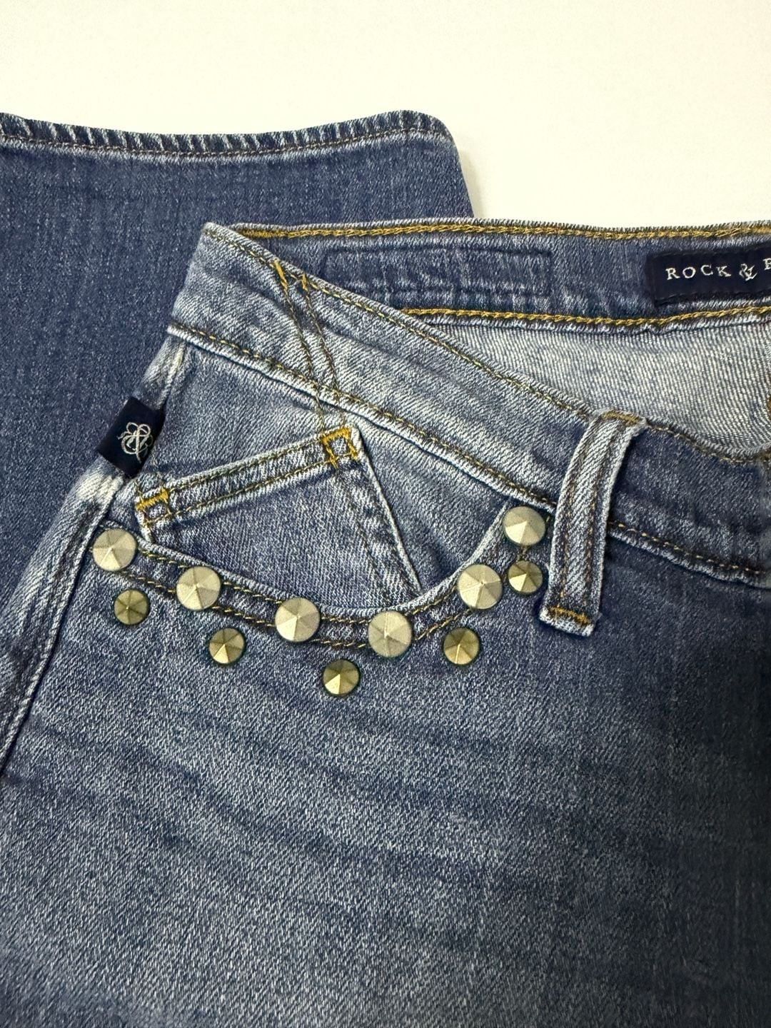 Rock & Republic Women’s Studded Distressed Medium Wash Denim Jeans