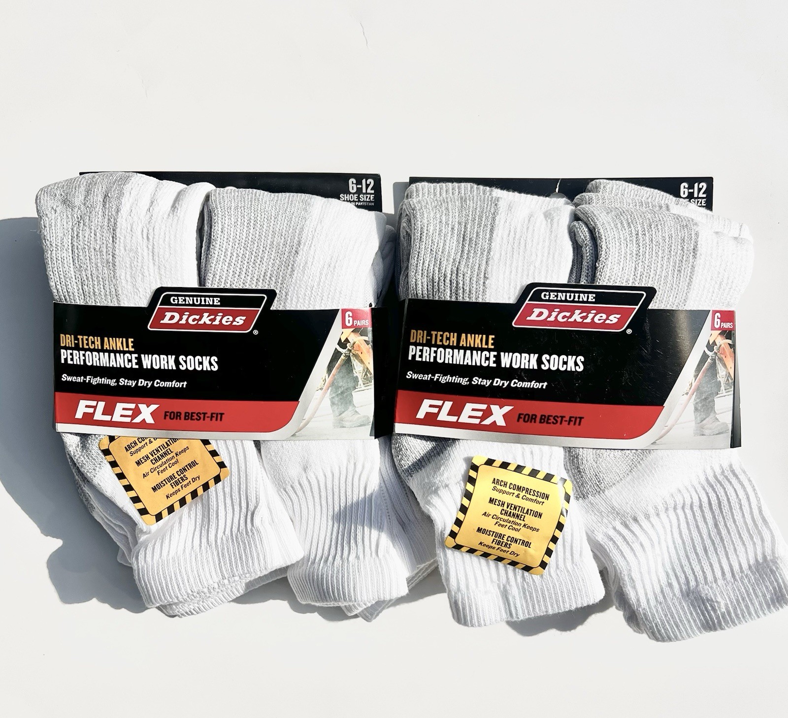 Dickies Men’s Dri-tech Moisture Control Ankle Socks 12 Pair Size 6-12 White/Gray