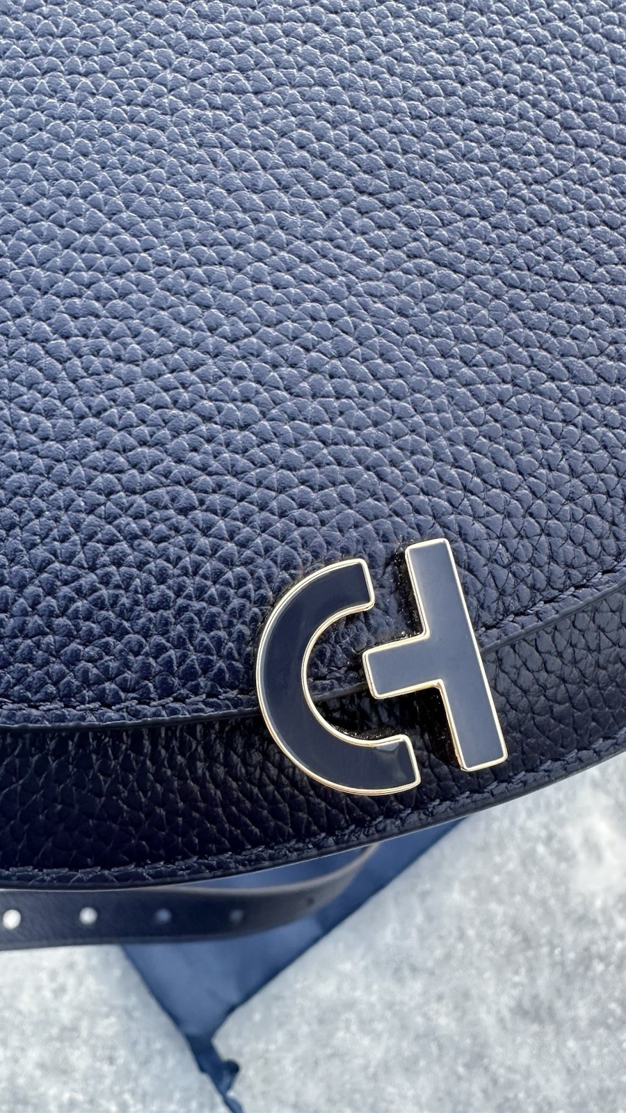 Cole Haan Evie Leather Saddle Bag Dark Navy Blue
