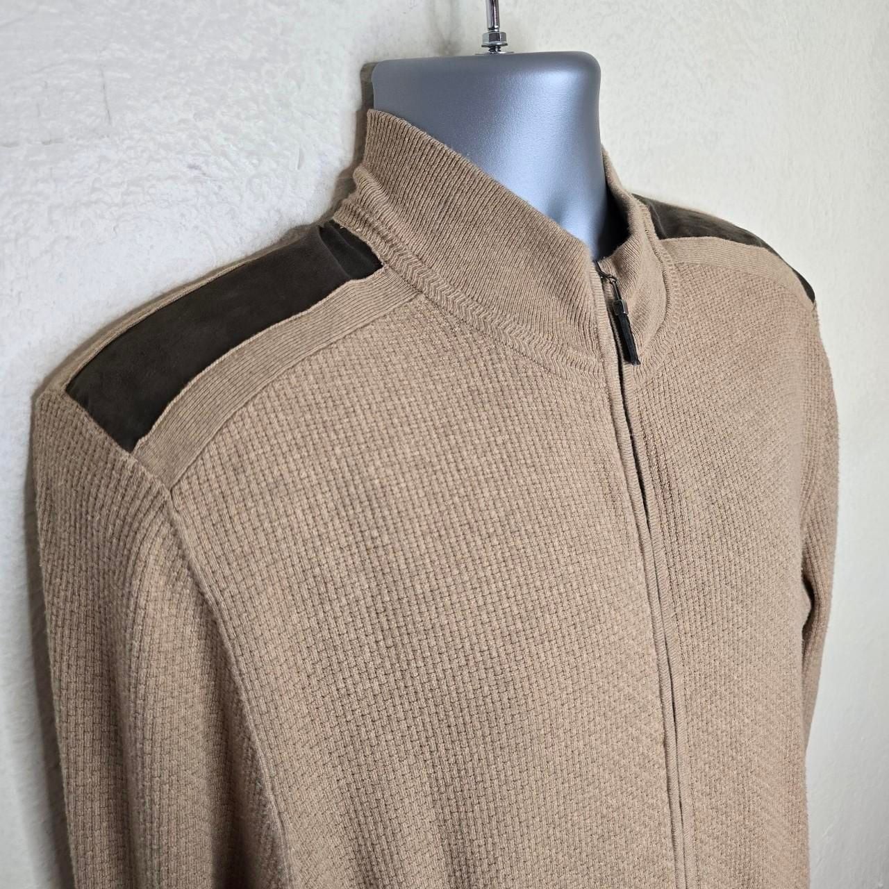 Tasso Elba Full-Zip Faux Suede Trim Textured Knit Sweater Jacket