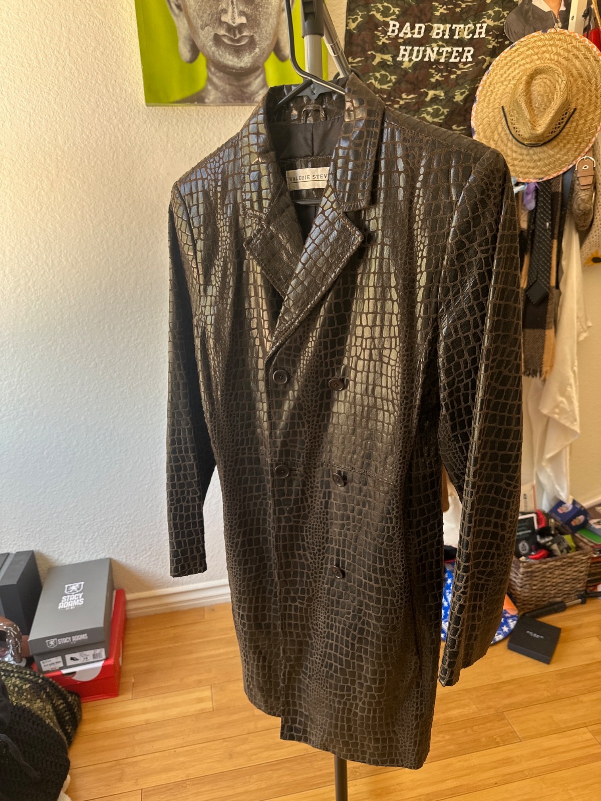 Valerie Stevens long leather crocodile jacket