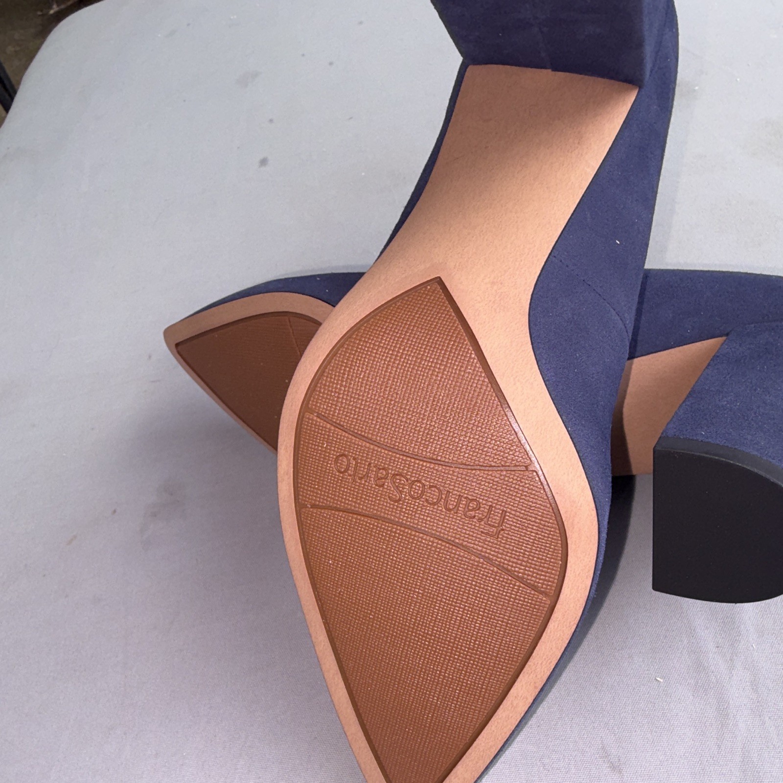Franco Sarto Women’s Blue Suede Pointed Toe Slip-On Block Heel Pumps 8.5