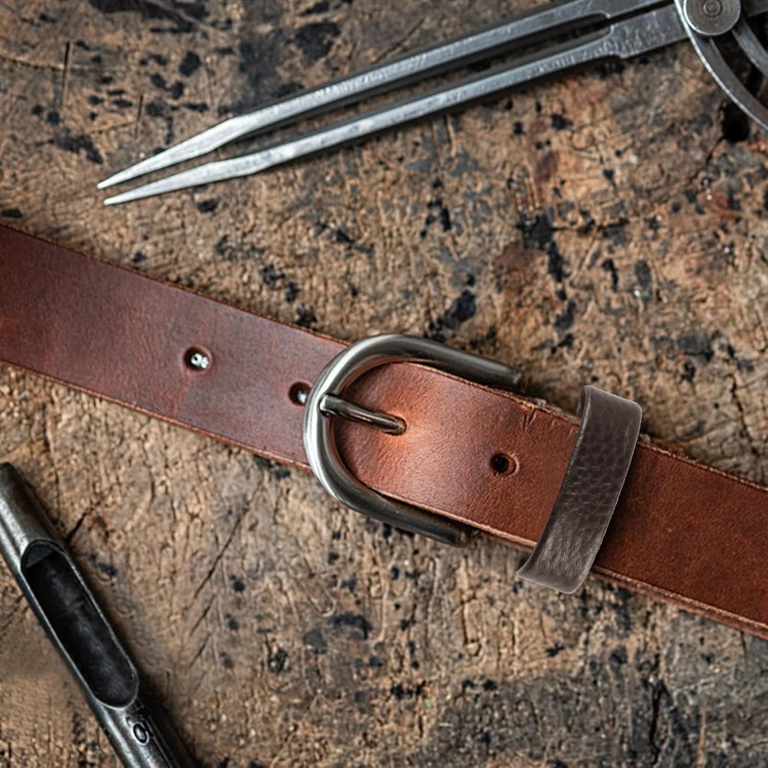 7 Pcs Leather Belt Loop Keepers with Puncher for 1.1″-1.57″ Straps
