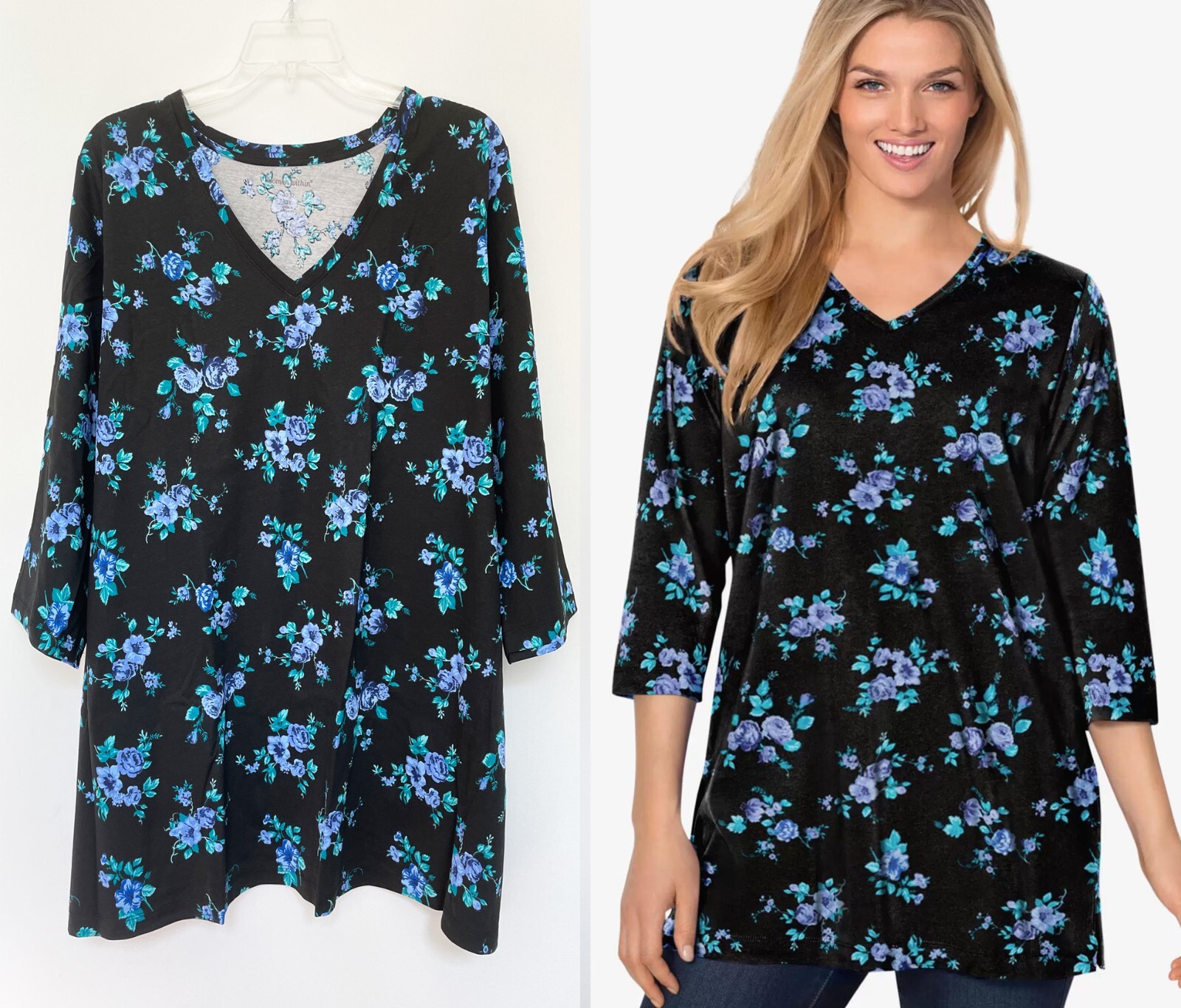 Womens Plus Size Floral Tunic Tee Top 26/28 30/32 34/36 38/40 3X 4X 5X Length 32