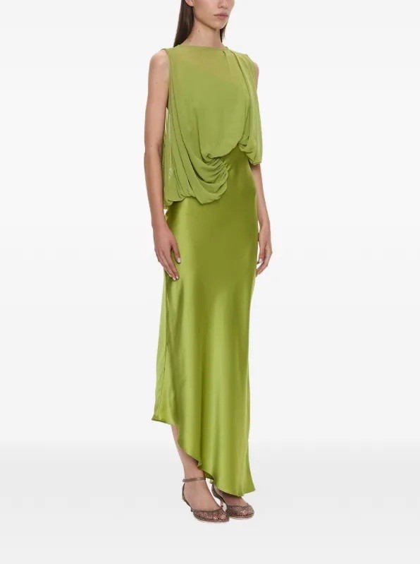 New Christopher Esber Cumulus Silk Midi Dress In Dypsis Green
