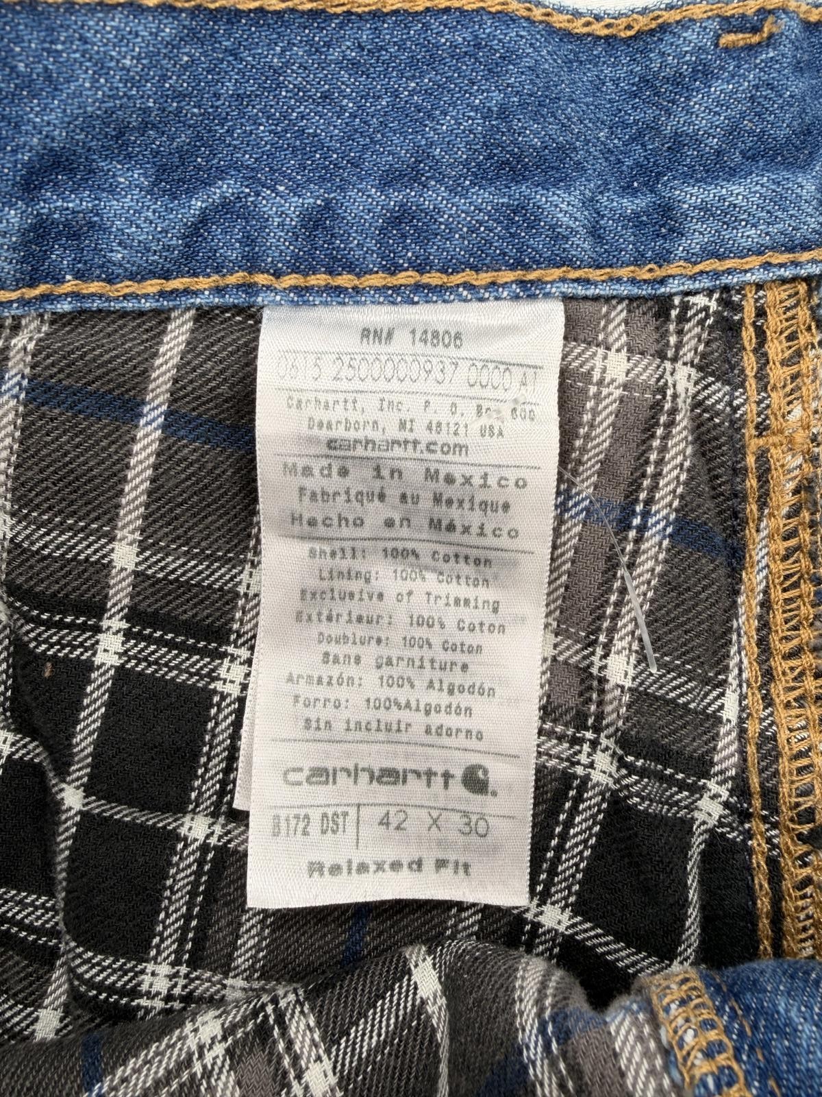 Carhartt Relaxed Fit Flannel Lined Denim Jeans 42×30 Heavyweight Cotton