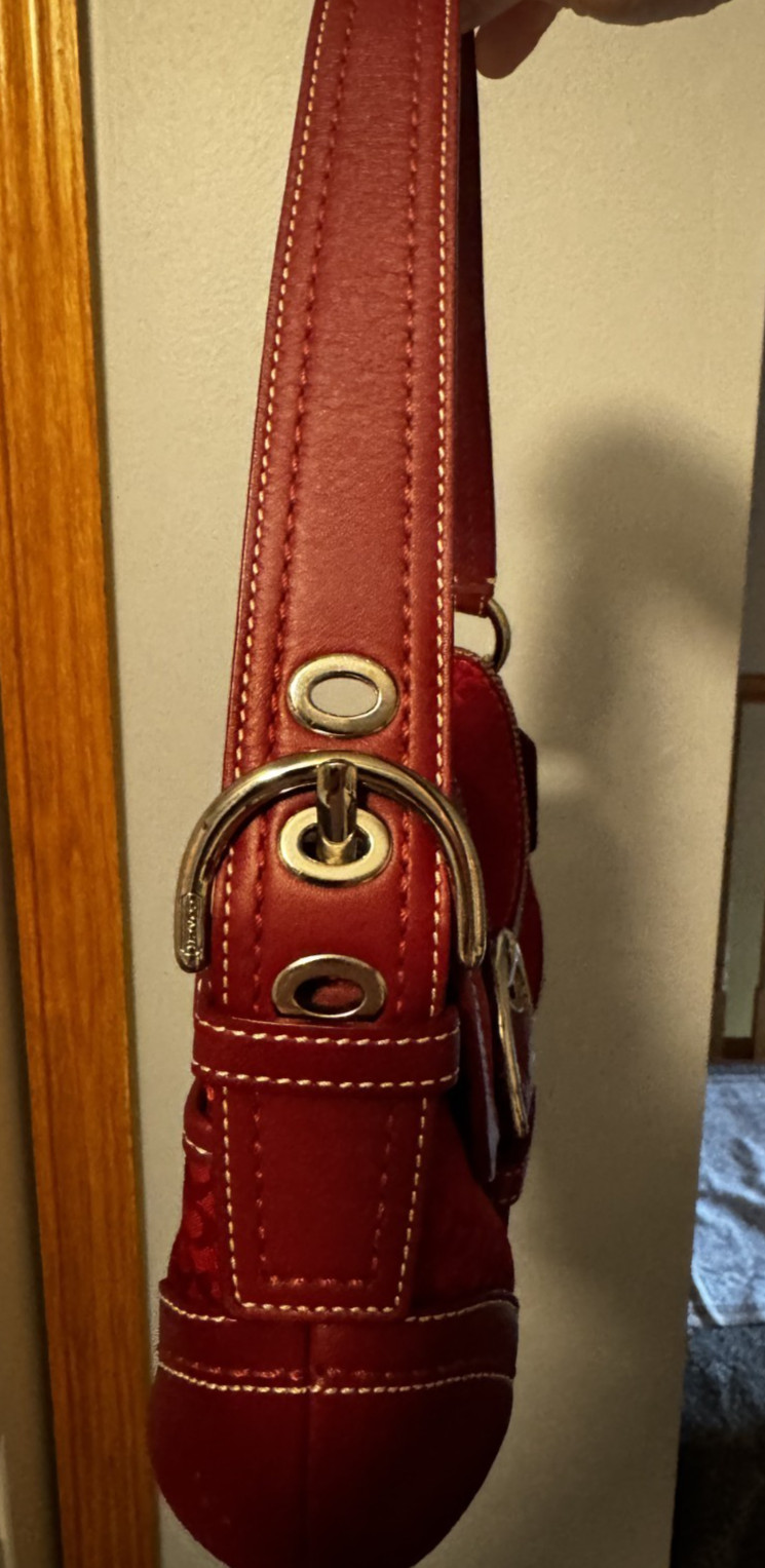 Coach F10925 SMALL Vintage Cherry Red Soho Y2K Signature C Canvas & Leather Bag