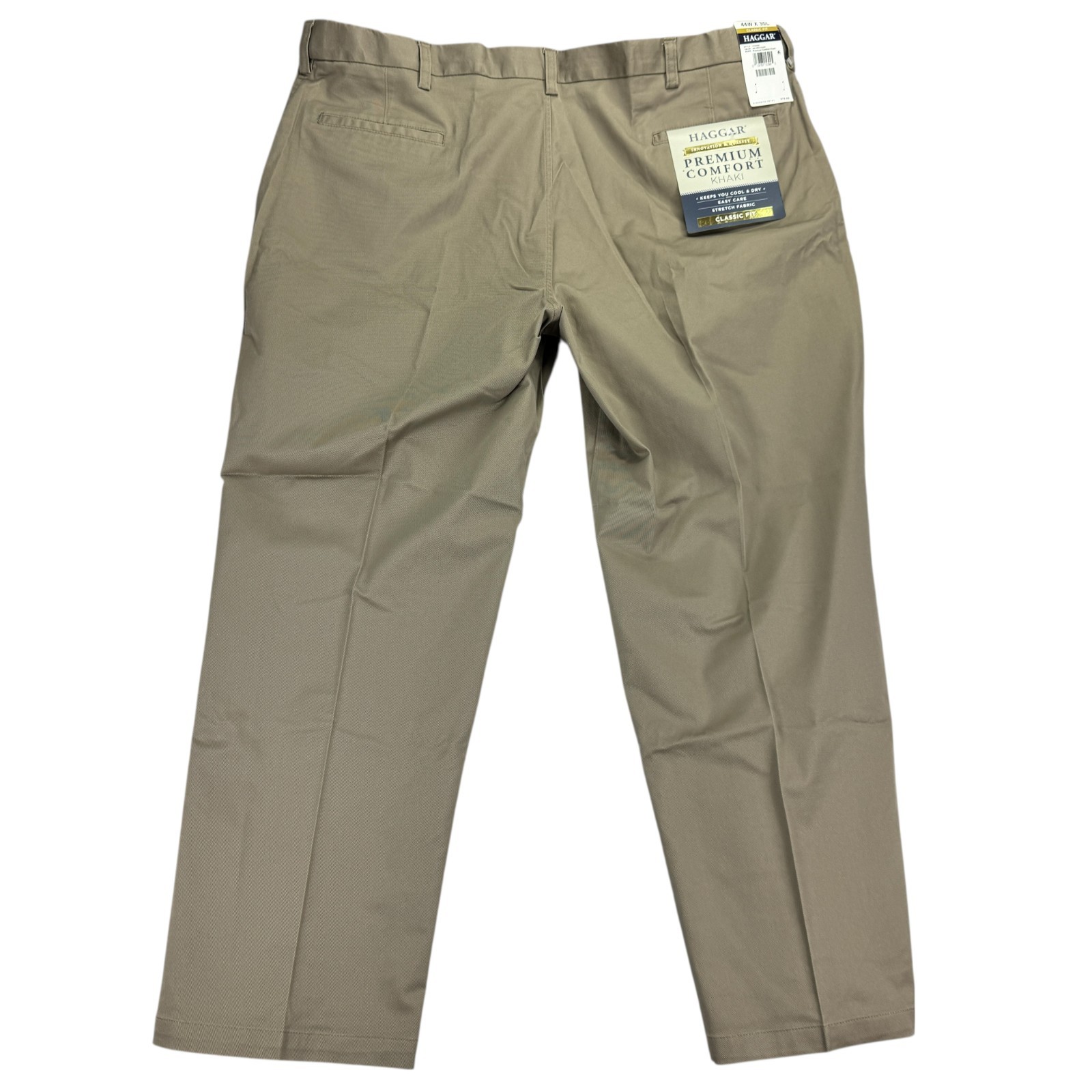 Haggar Mens 2-Way Stretch Premium Comfort Classic Fit Dress Pants Khaki 44×30