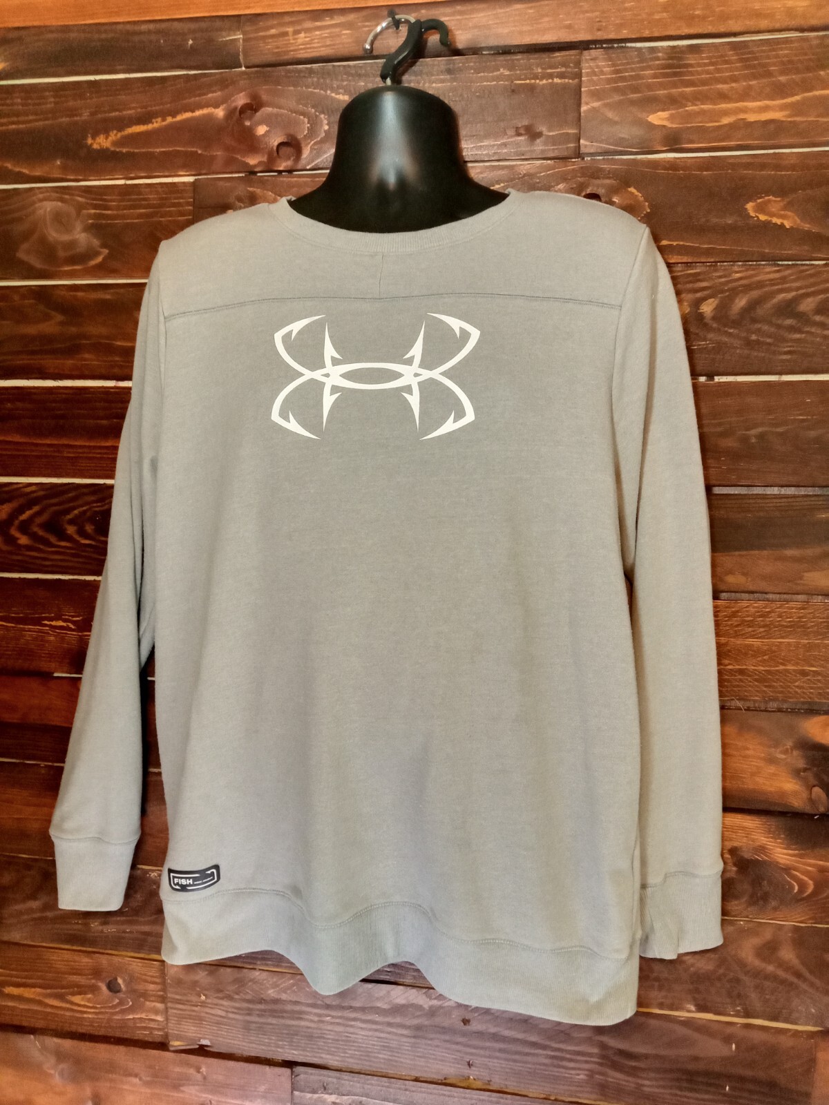 Under Armour Mens UA Fish Fishing XL Men’s Sweatshirt Gray Pullover Hook Logo