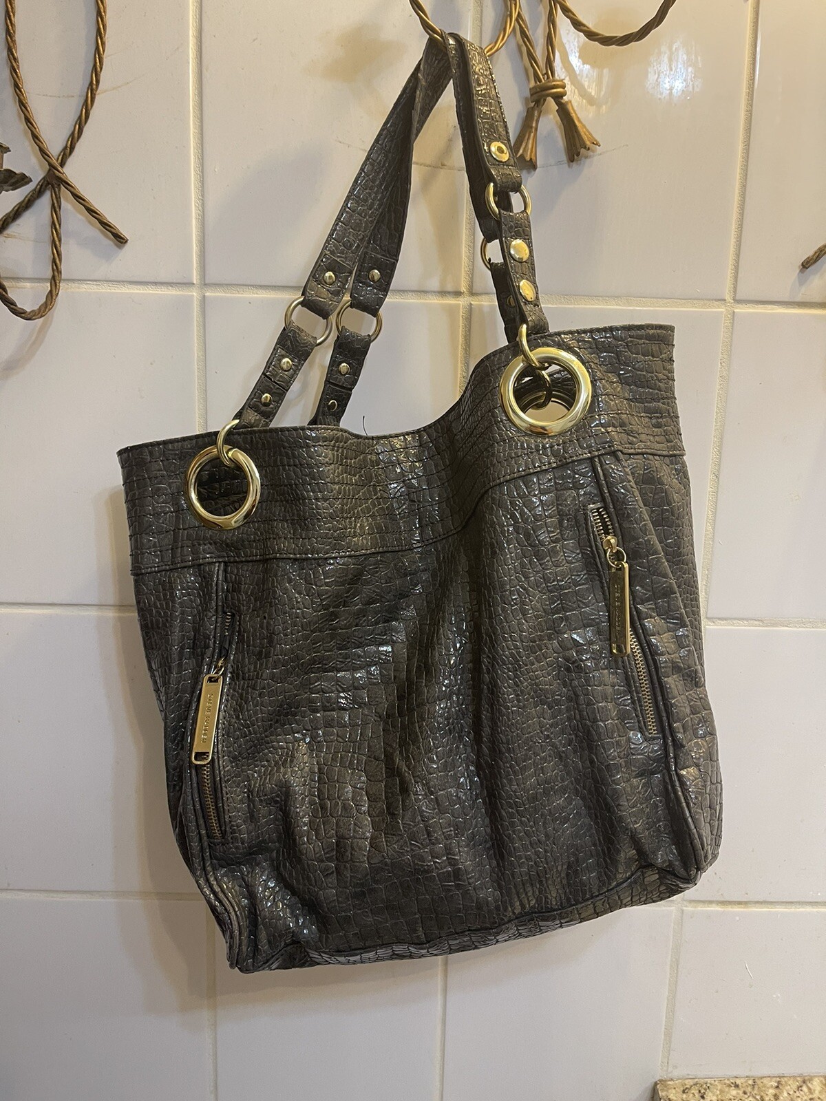 Steve Madden Gray Leather Tote Bag Purse Handbag