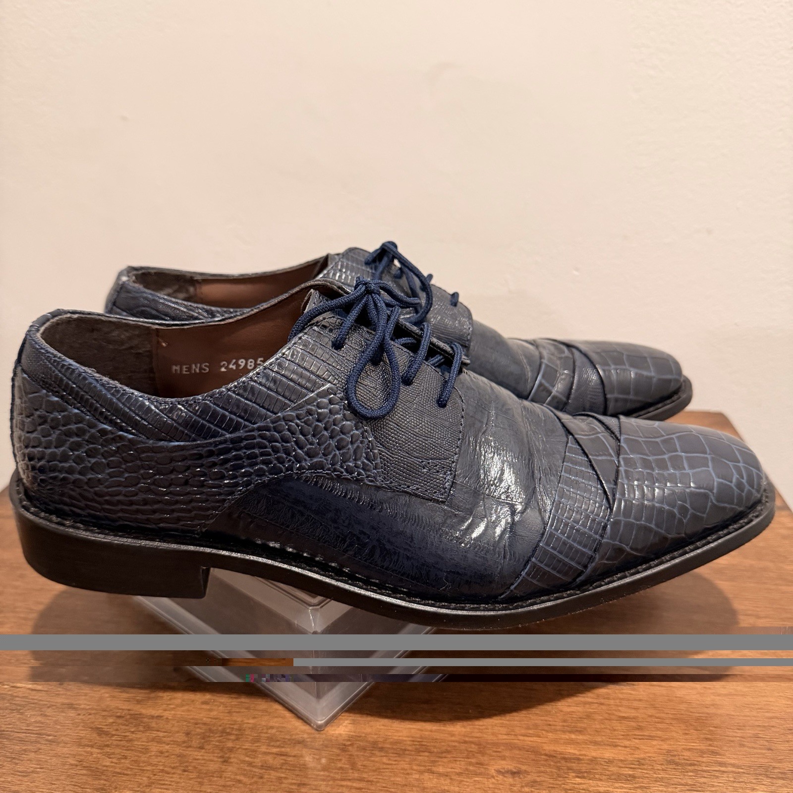 Stacy Adams Men’s SIZE 7.5 Blue Croc-Embossed Leather Derby Dress Shoes 24985