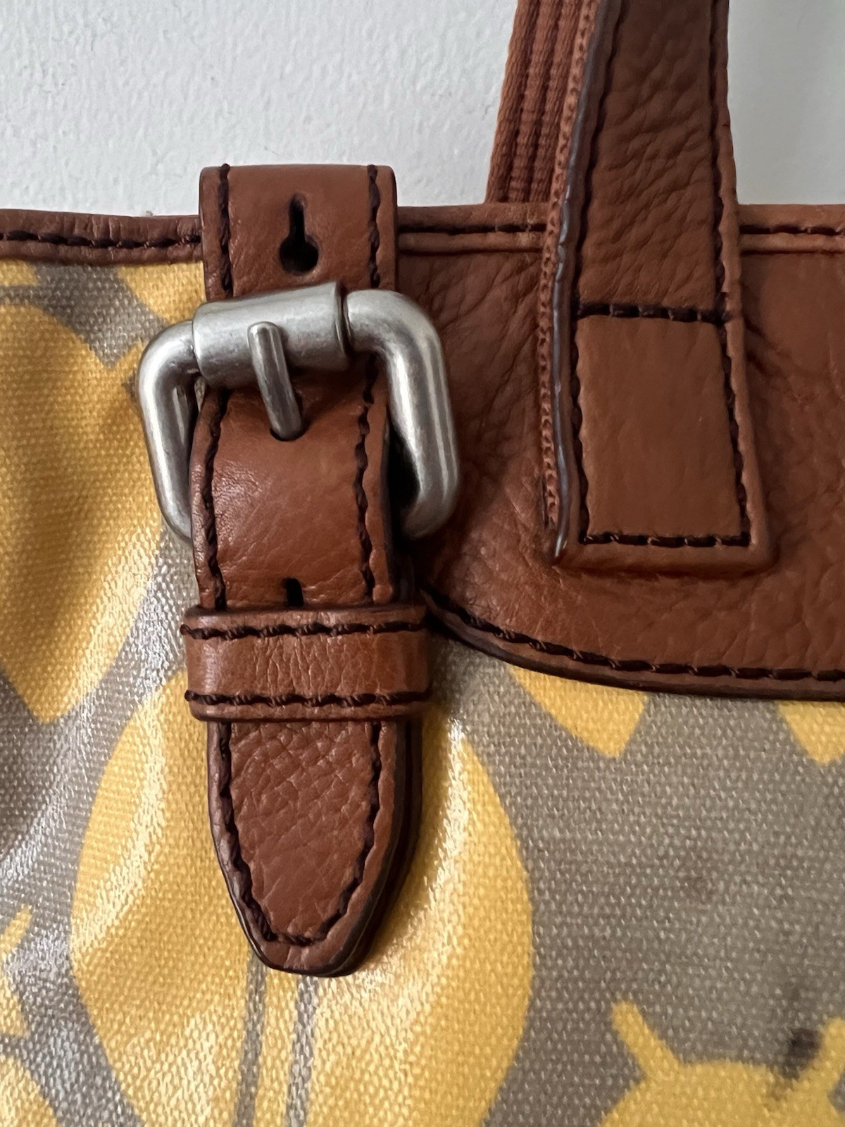 Fossil Key Per Yellow Coated Canvas Leather Trim Ladybug Printed Tote Bag