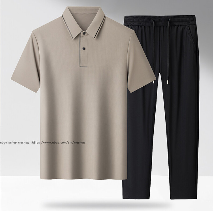 Summer Men 2pcs Shirts and Pants sets Middle aged dad Casual Fashion Beach sets