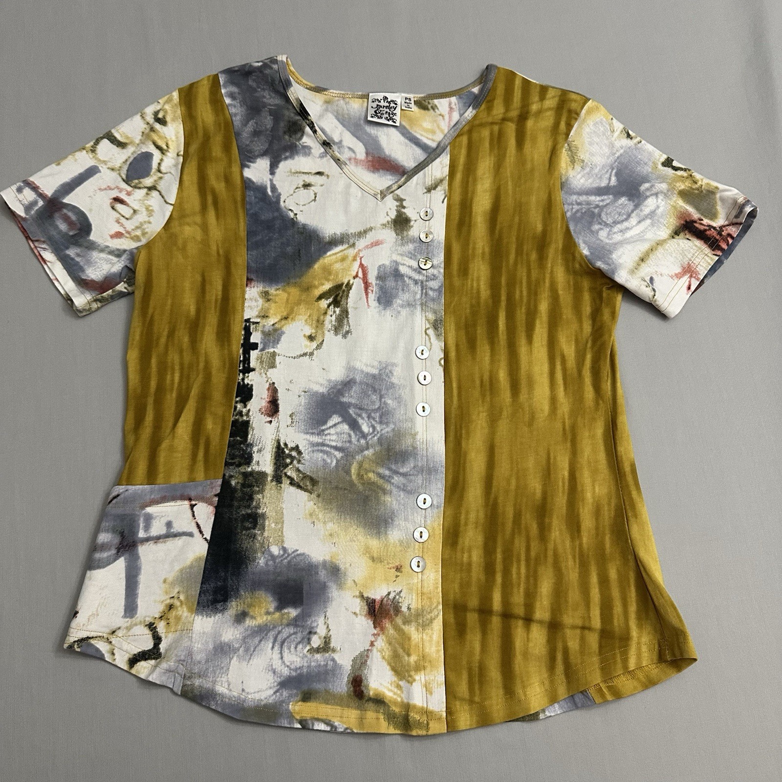 Parsley & Sage Top Womens Small Petite Sp Mixed Print Cotton Stretch India Shirt