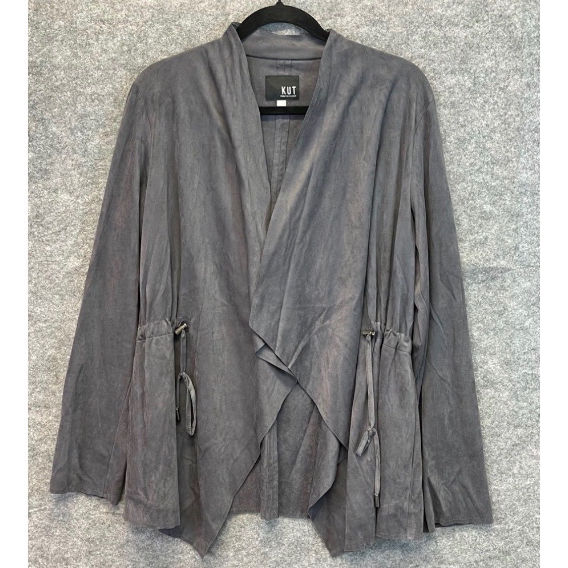 KUT FROM THE KLOTH Dianne Jacket Women Large Gray Faux Suede Drape Front Cinch
